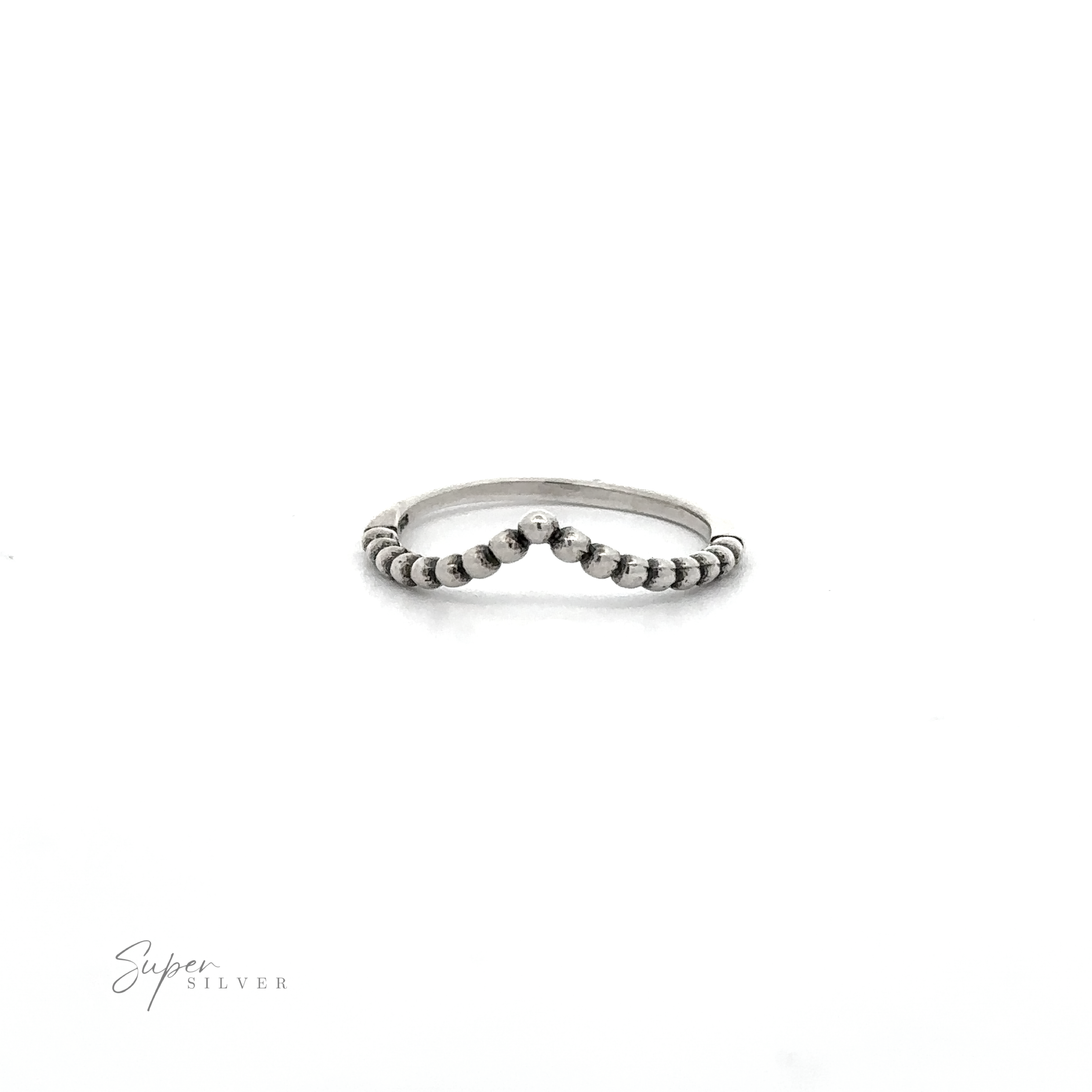 A sterling silver Beaded Chevron Ring with a beads design.