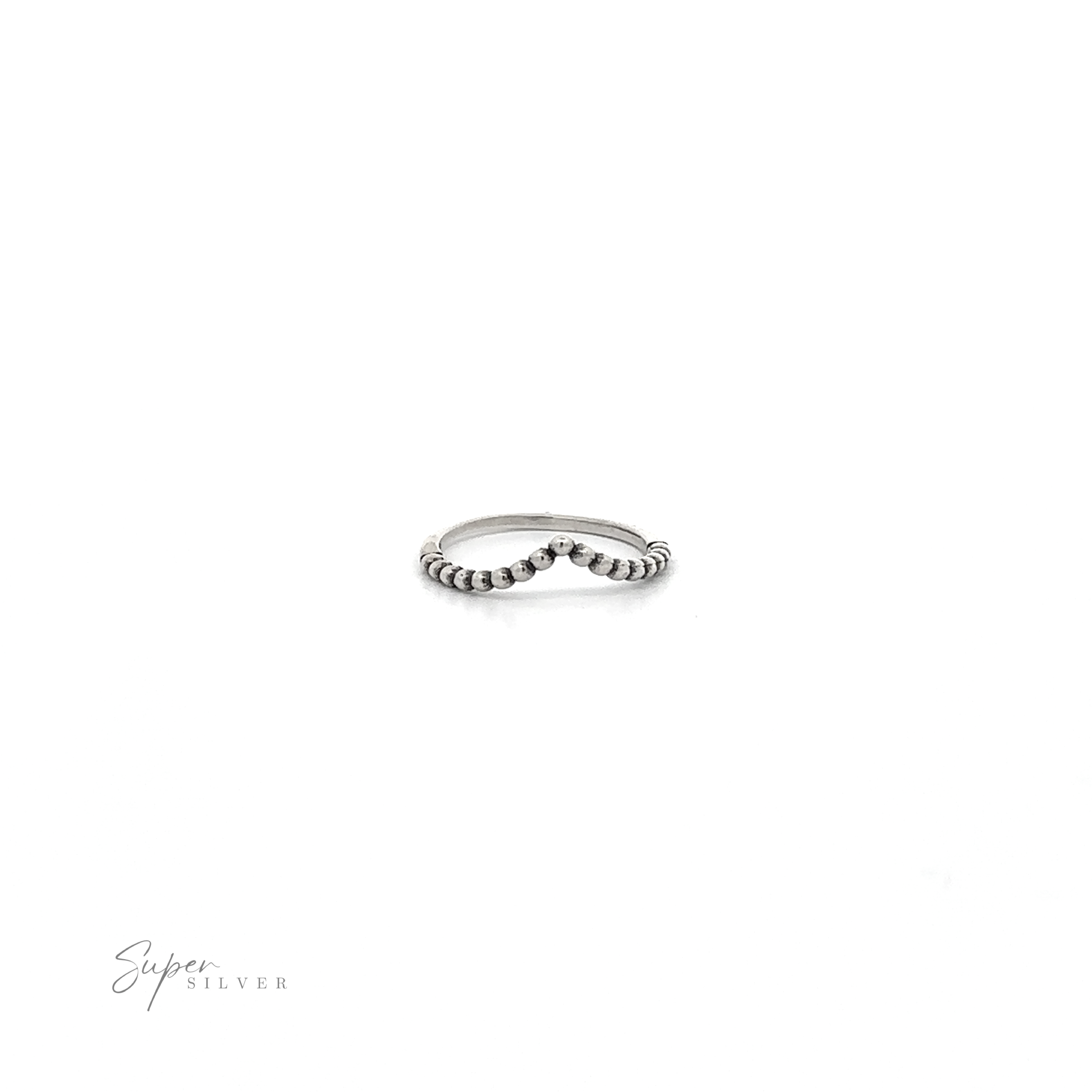 A Beaded Chevron Ring with black diamonds and sterling silver beads design on a white background.