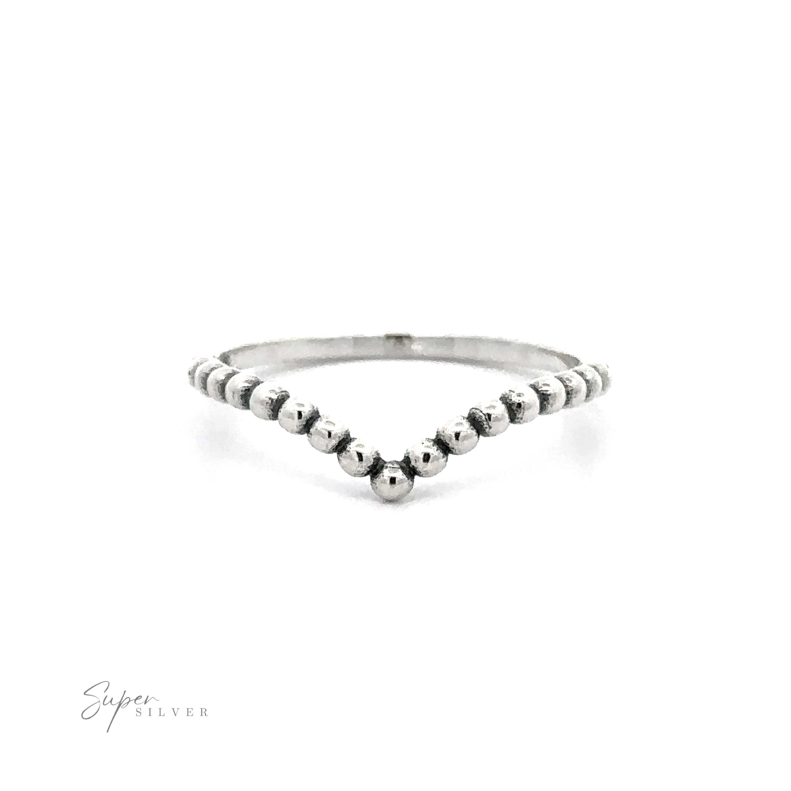 A sterling silver beaded chevron ring.