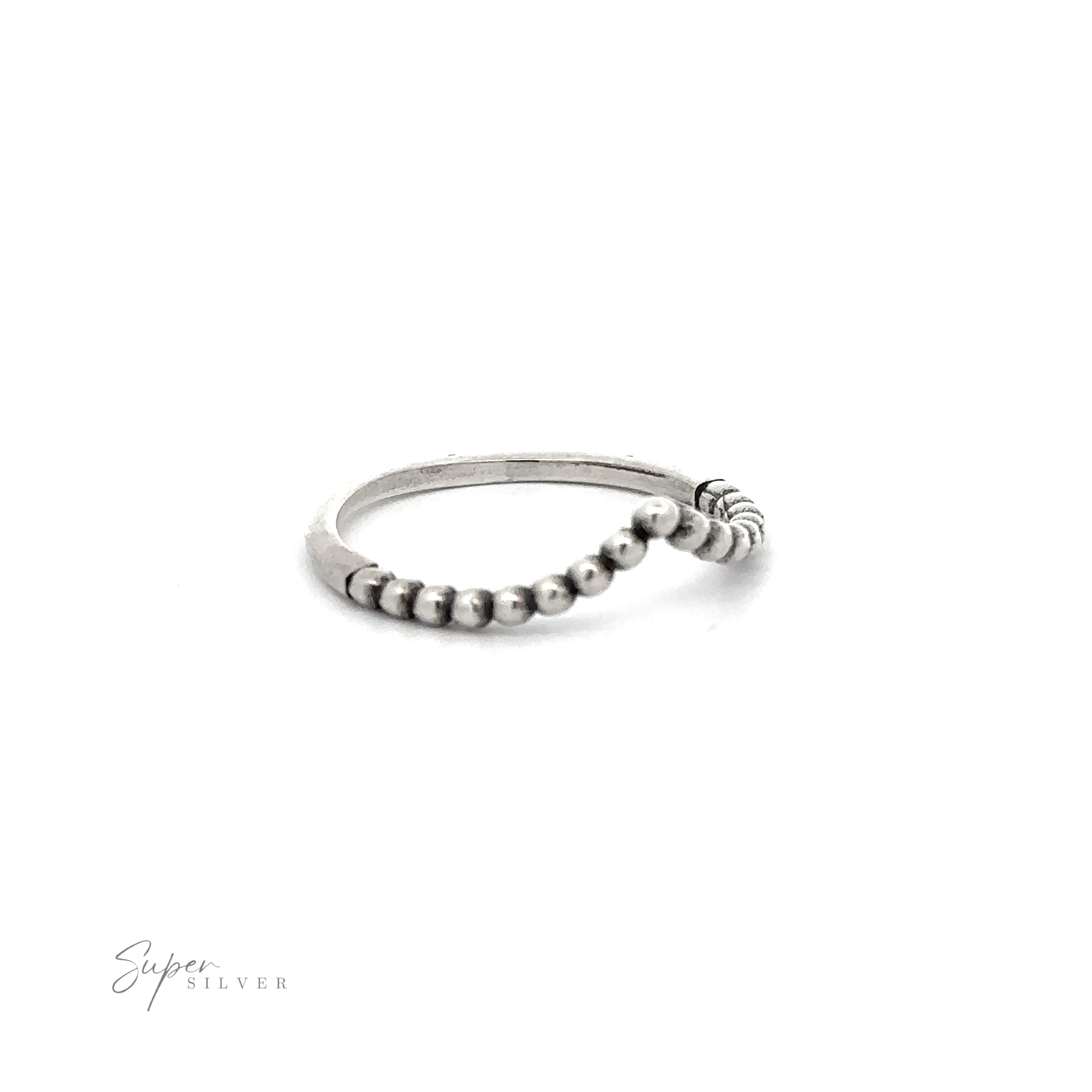 An oxidized sterling silver beaded chevron ring adorned with beads.