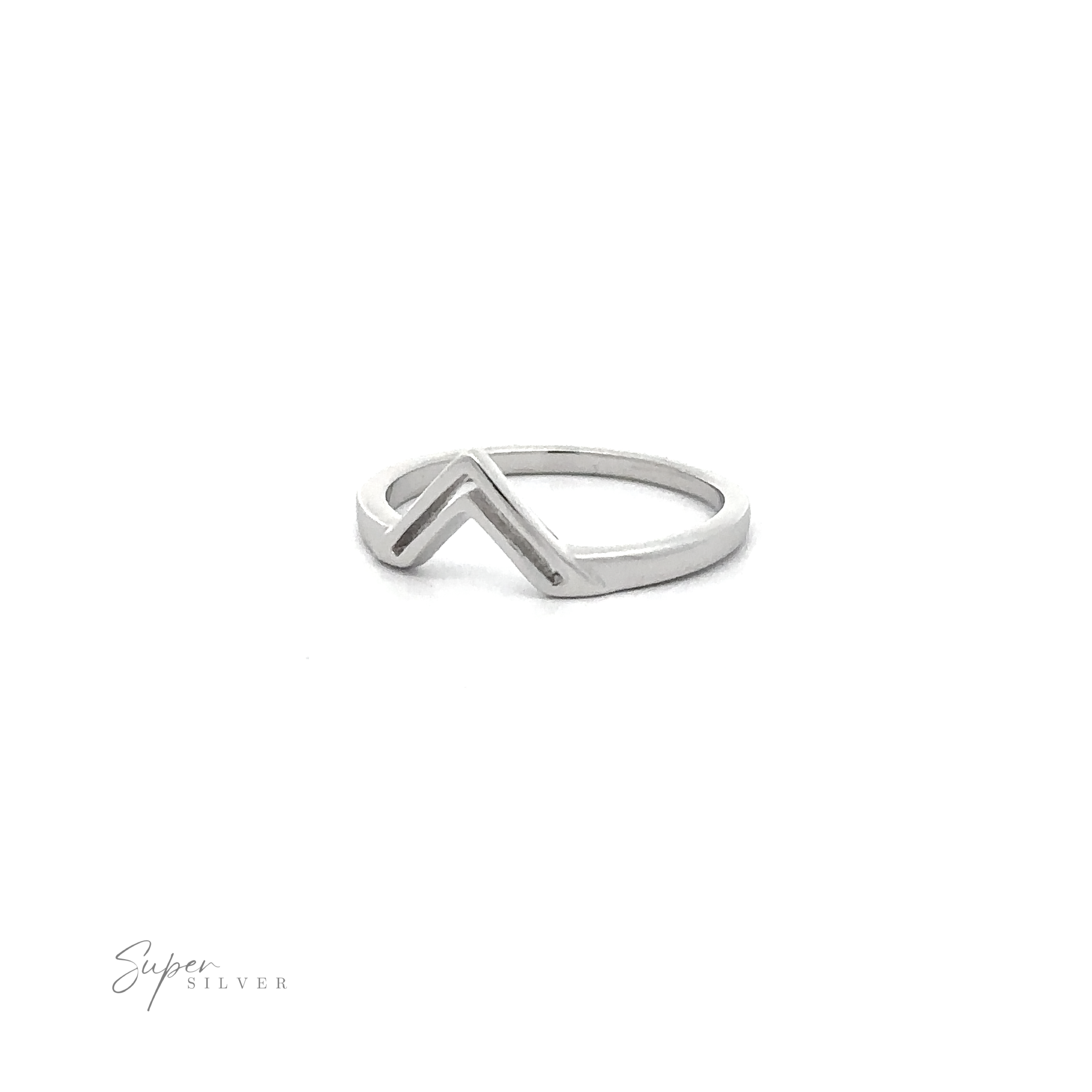 A minimalist silver "V" shaped midi ring with a zig zag design.