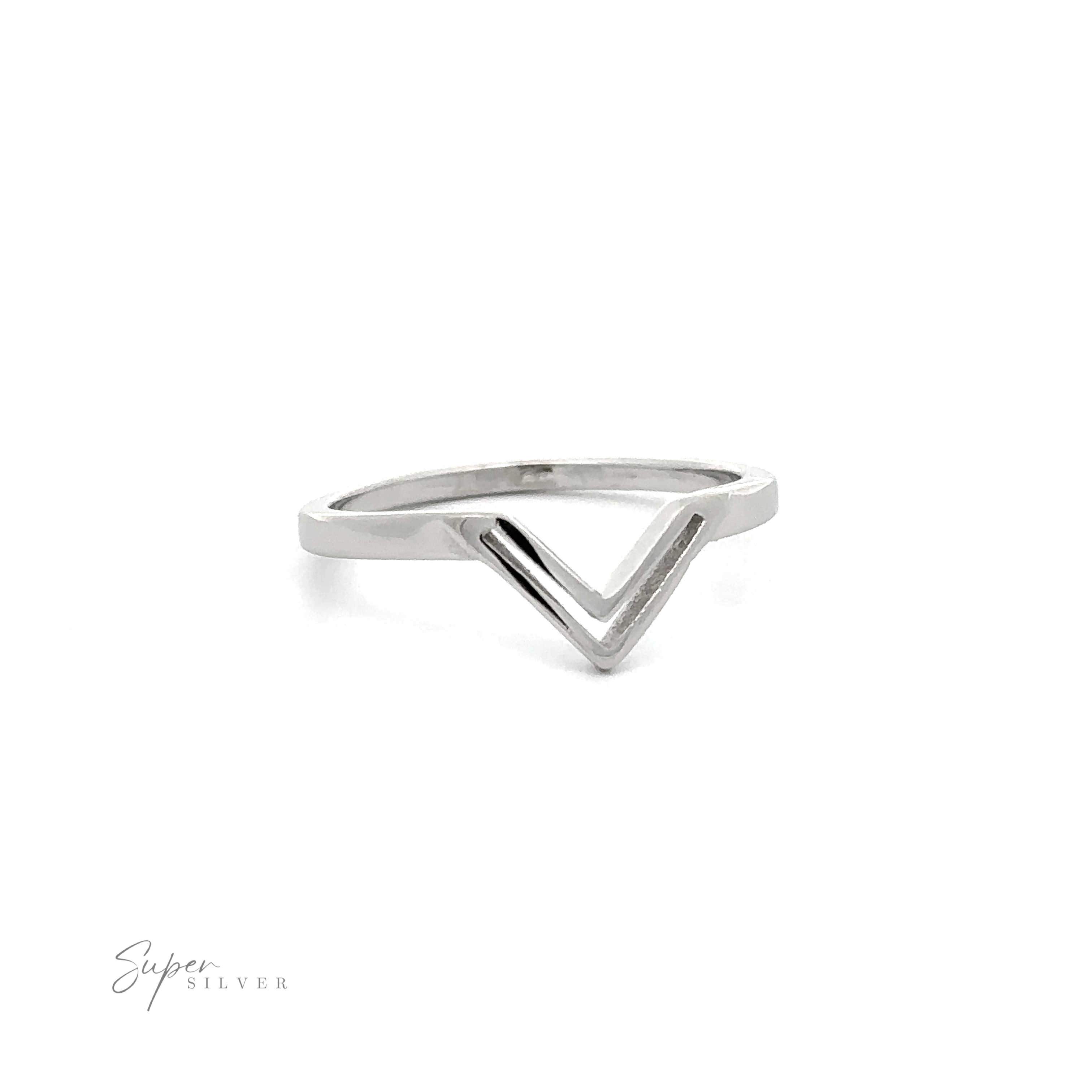 A minimalist chevron ring with a Unique "V" Shaped Ring design, featuring a sterling silver midi ring.