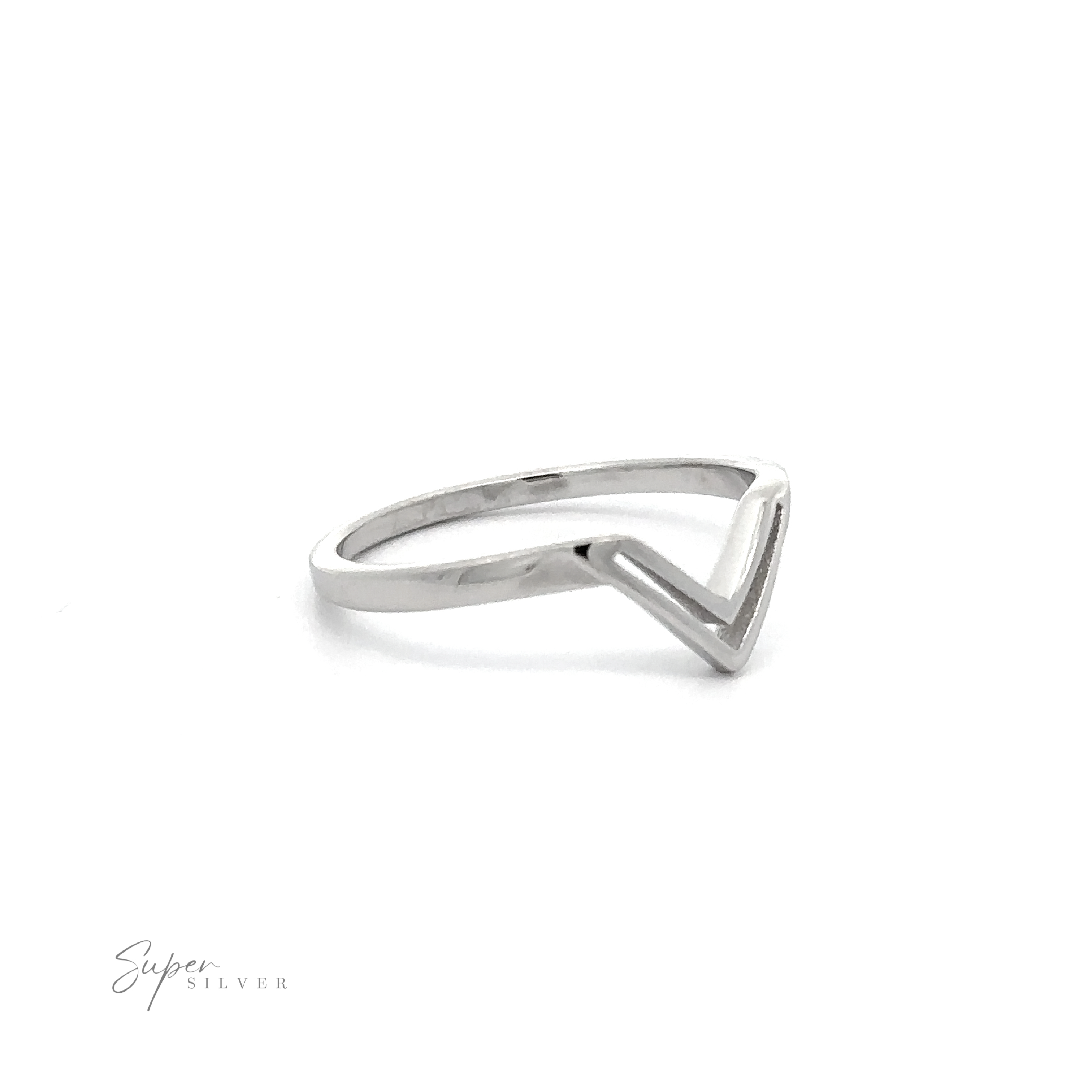 A unique "V" shaped ring crafted from sterling silver.
