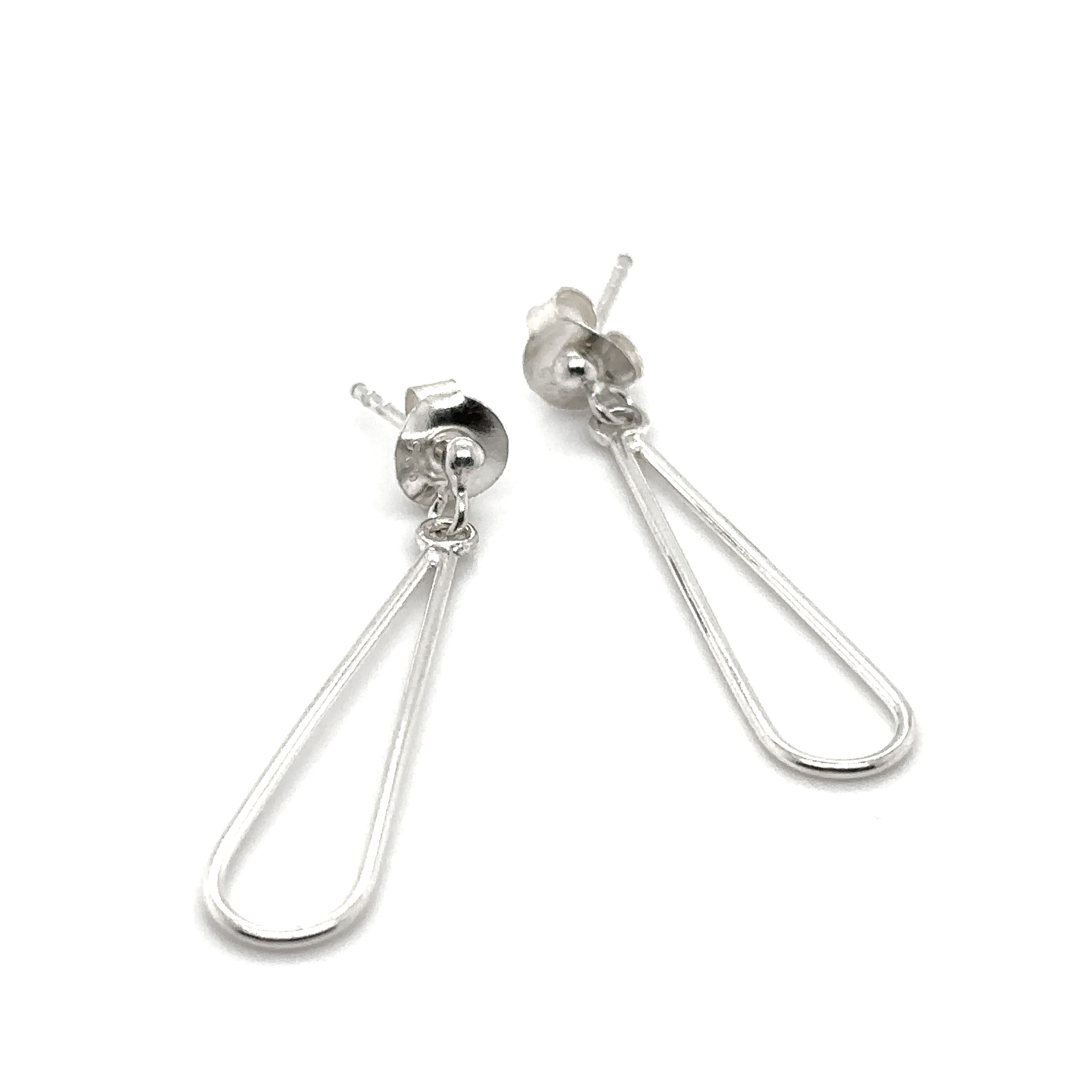 Lightweight Open Teardrop Post Earrings in .925 sterling silver on a white background by Super Silver.