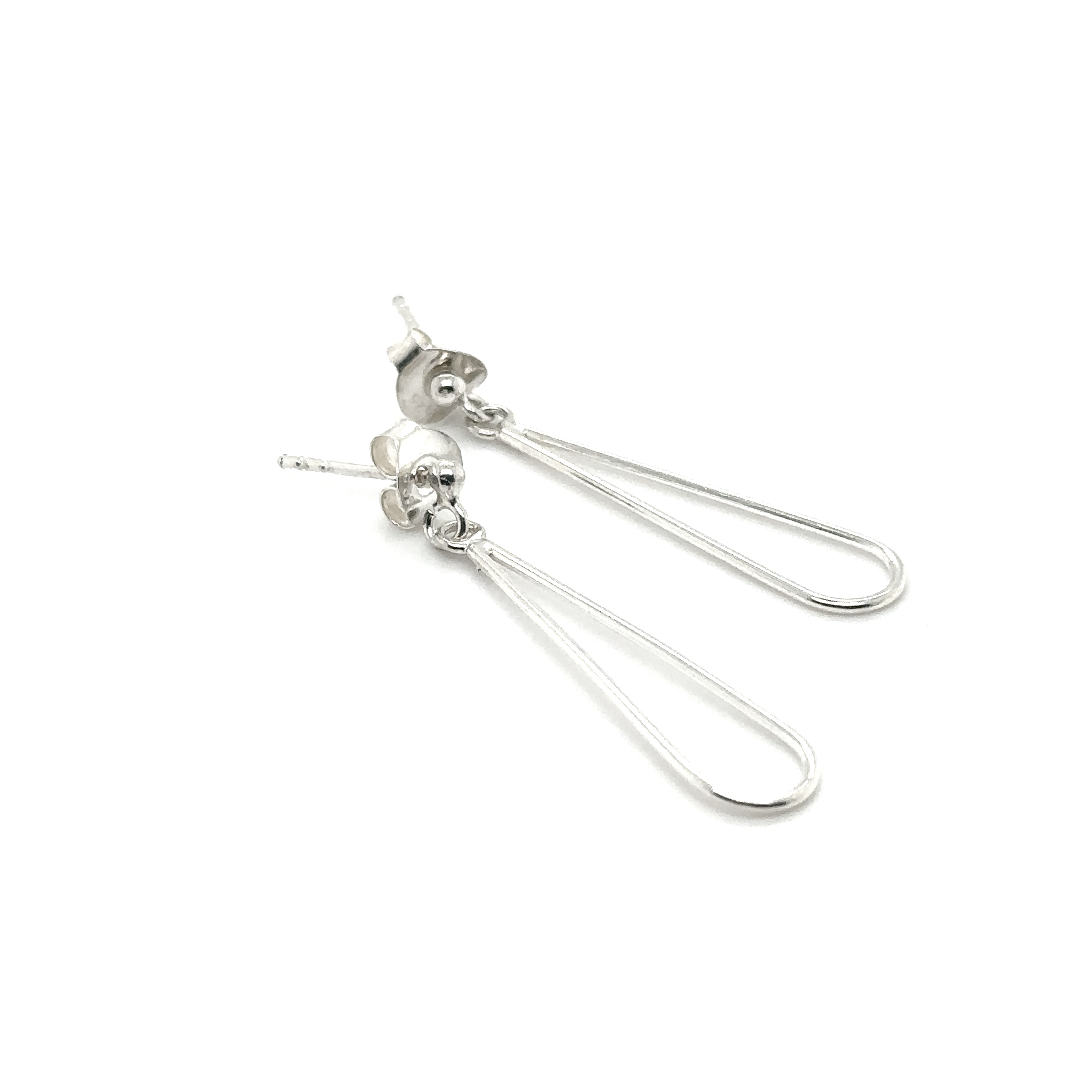 A pair of lightweight Super Silver Open Teardrop Post Earrings on a white background.