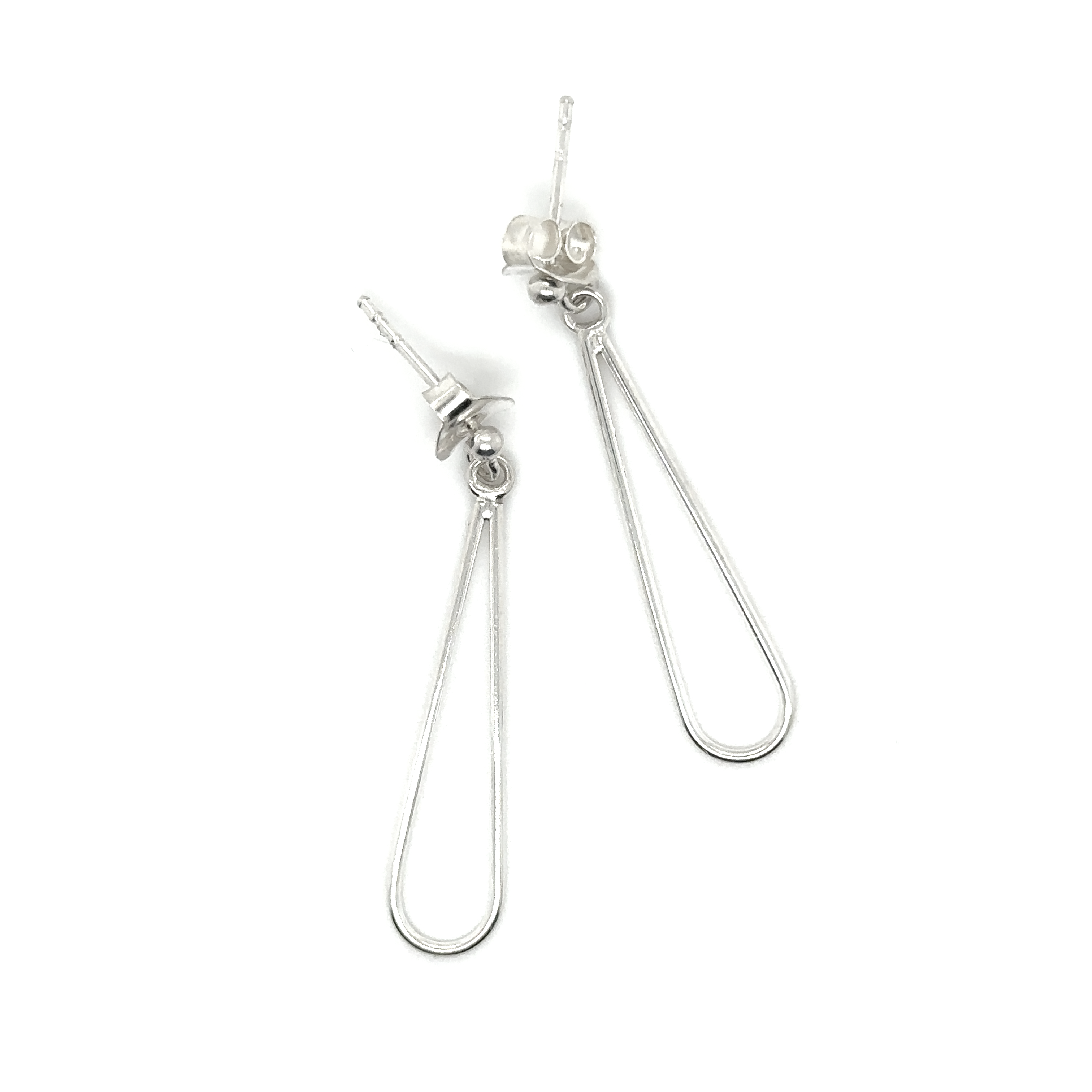 Lightweight Open Teardrop Post Earrings in .925 sterling silver on a white background by Super Silver.