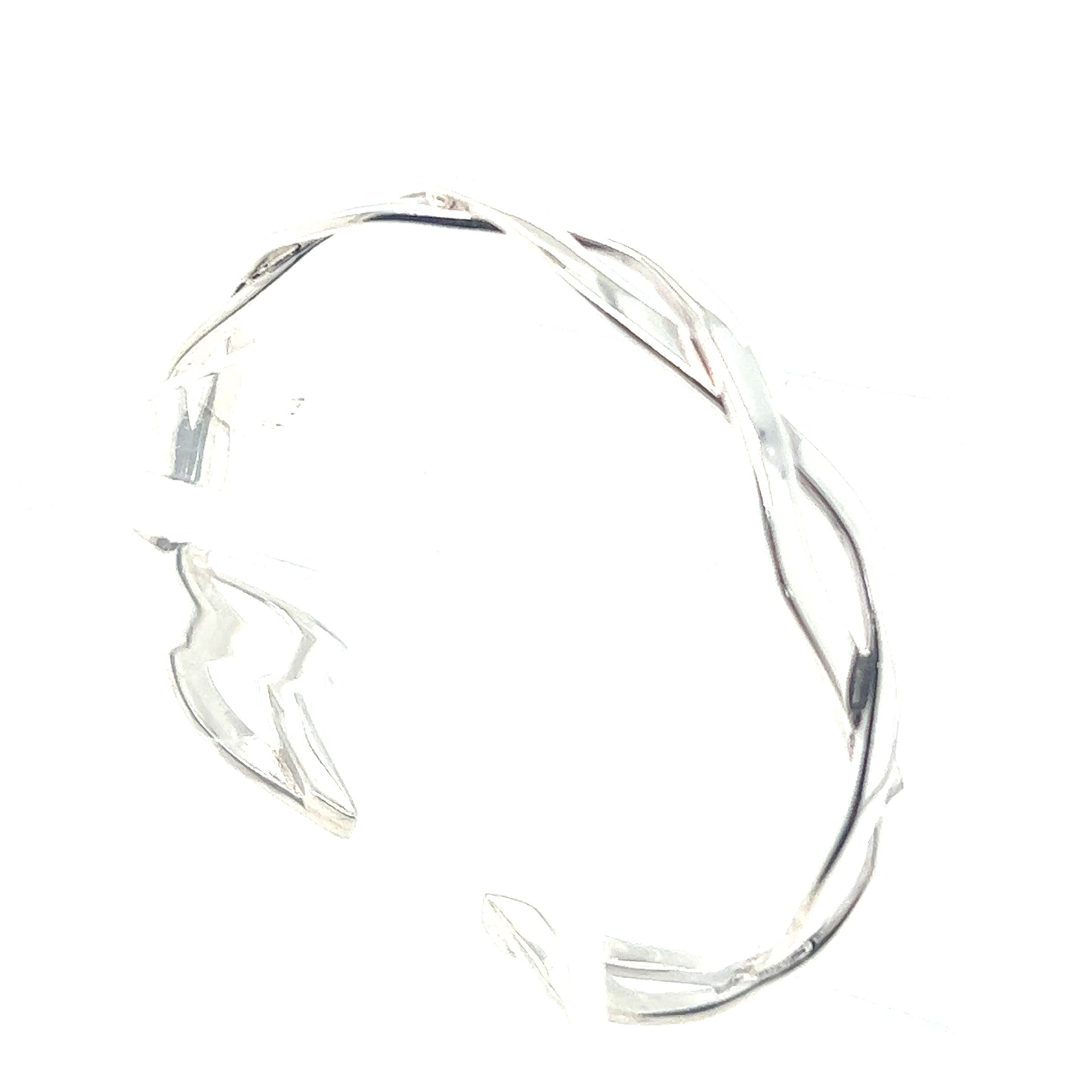 
                  
                    A Super Silver Stylish Twisted Silver Cuff with a twisting pattern on a white background.
                  
                
