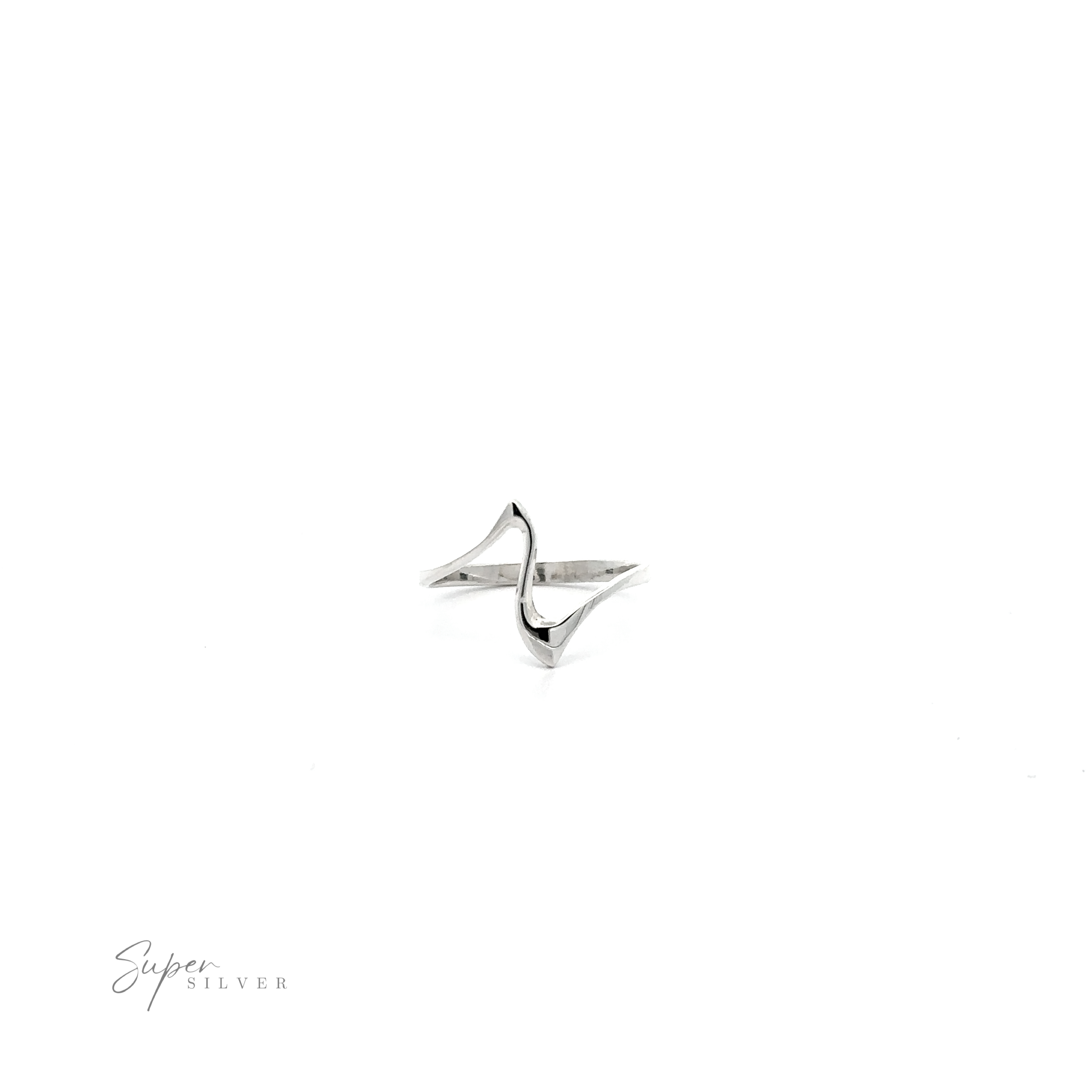 A single Thin Silver Wavy Freeform Ring crafted from .925 Sterling Silver is displayed against a white background with "super silver" text at the bottom.