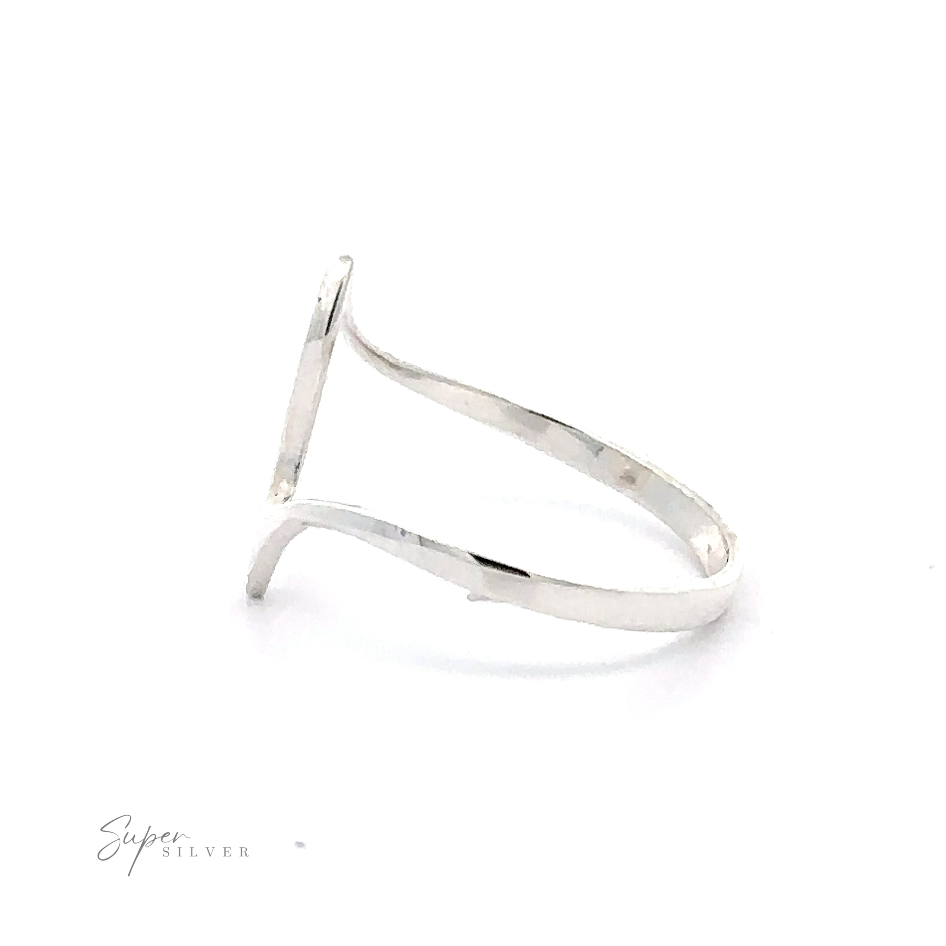 Thin Silver Wavy Freeform ring crafted from .925 Sterling Silver on a white background with the logo "super silver" at the bottom right.
