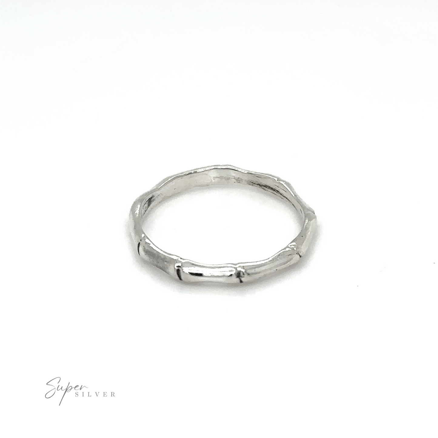 A Super Silver Bamboo Band Silver Ring with a bamboo design.
