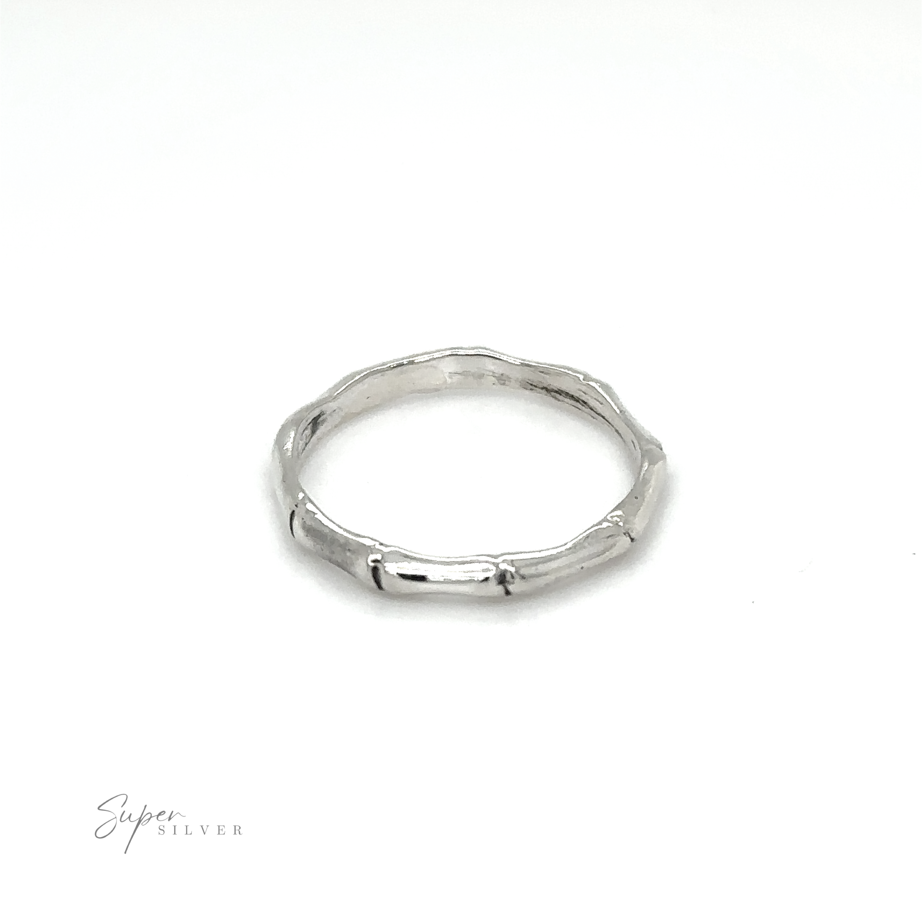A Super Silver Bamboo Band Silver Ring with a bamboo design.