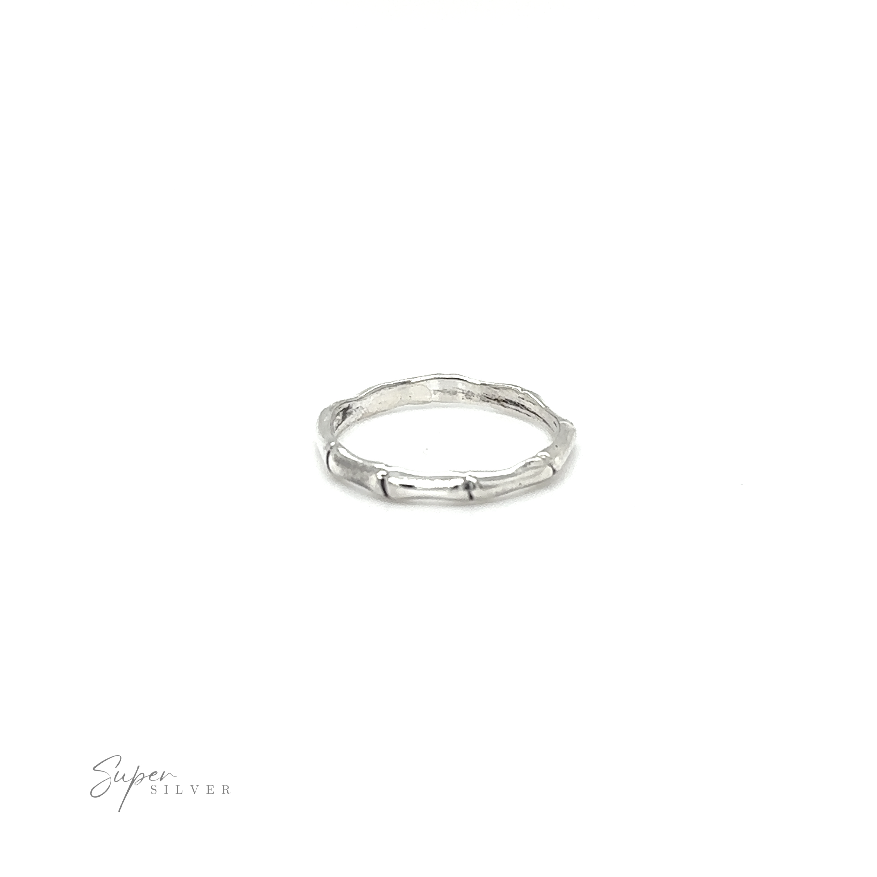 A Bamboo Band Silver Ring with a bamboo pattern, crafted from sterling silver, made by Super Silver.