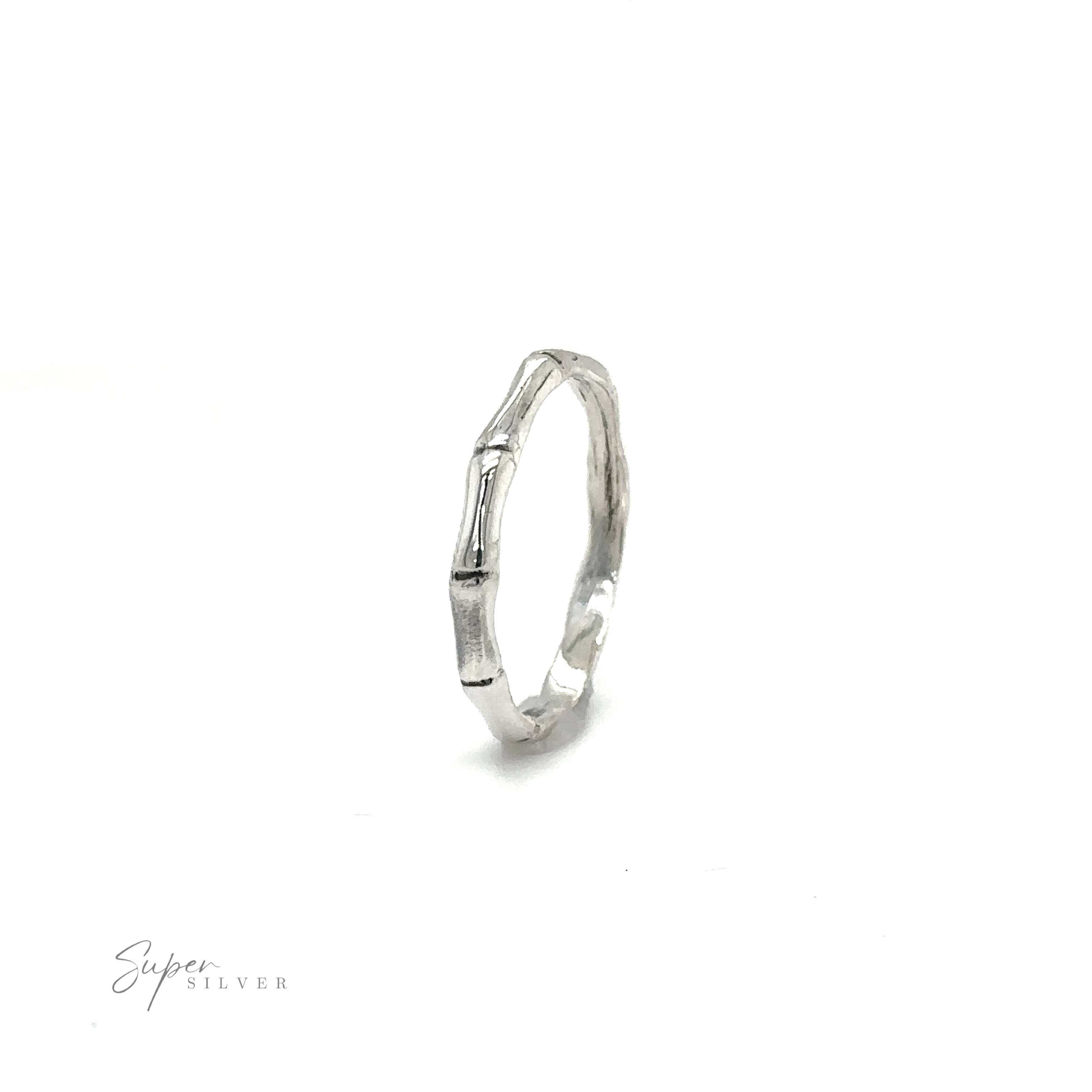 A Super Silver Bamboo Band Silver Ring with a bamboo pattern.