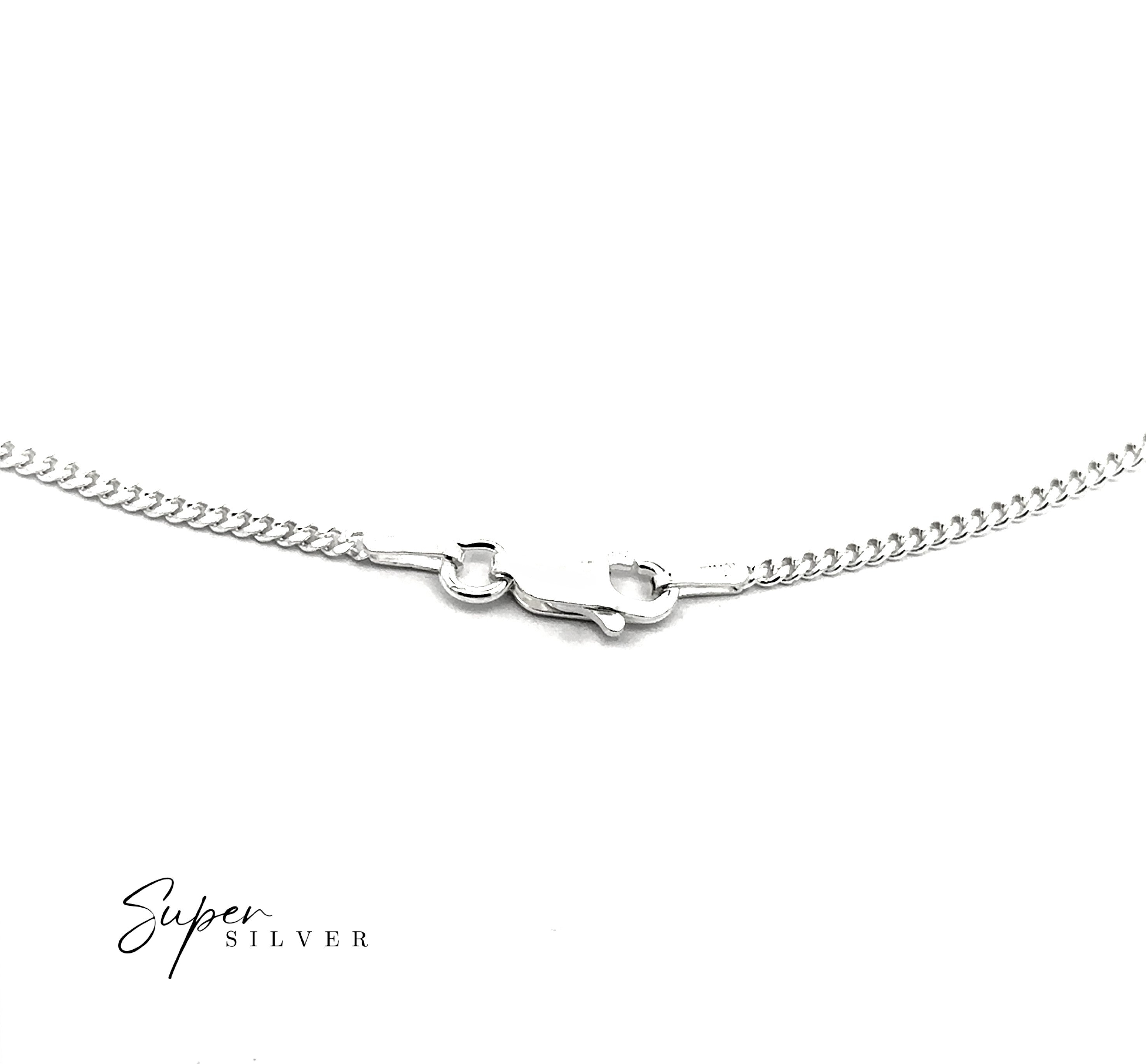 A close-up of the Thin Italian Curb Chain necklace with a lobster clasp, shown on a white background with "Super Silver" in the bottom left corner.