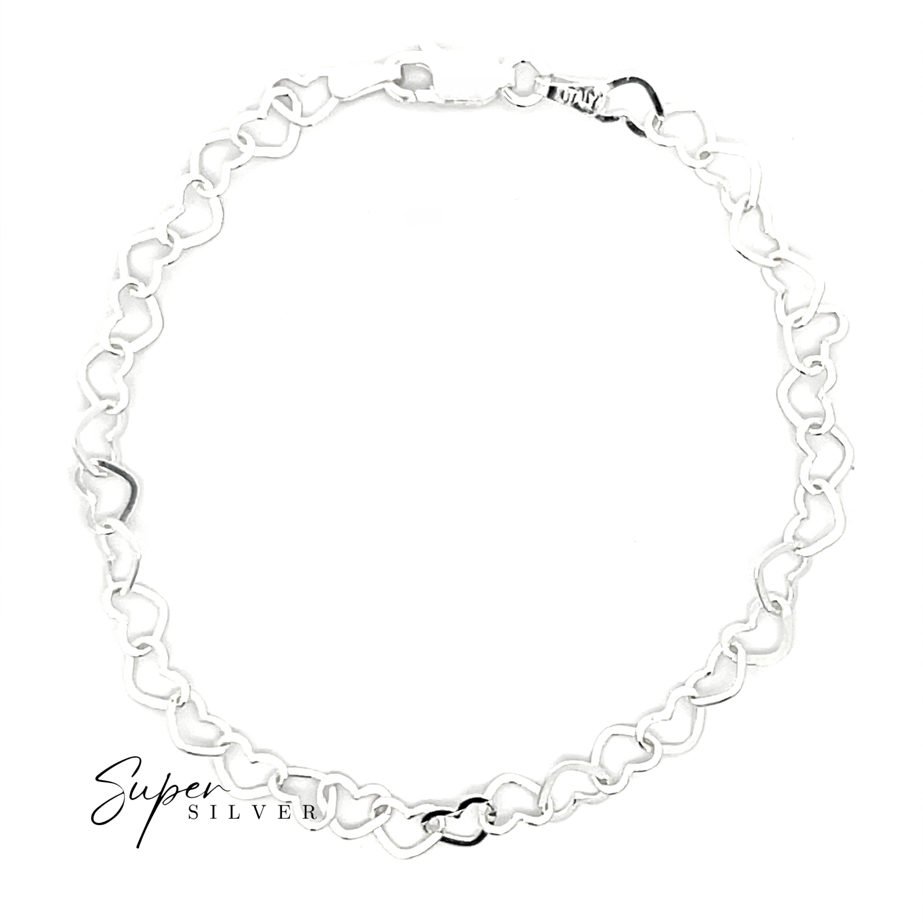 Italian Heart Link Chain with a lobster clasp, crafted from sterling silver, shown on a white background with "Super Silver" branding in the corner.