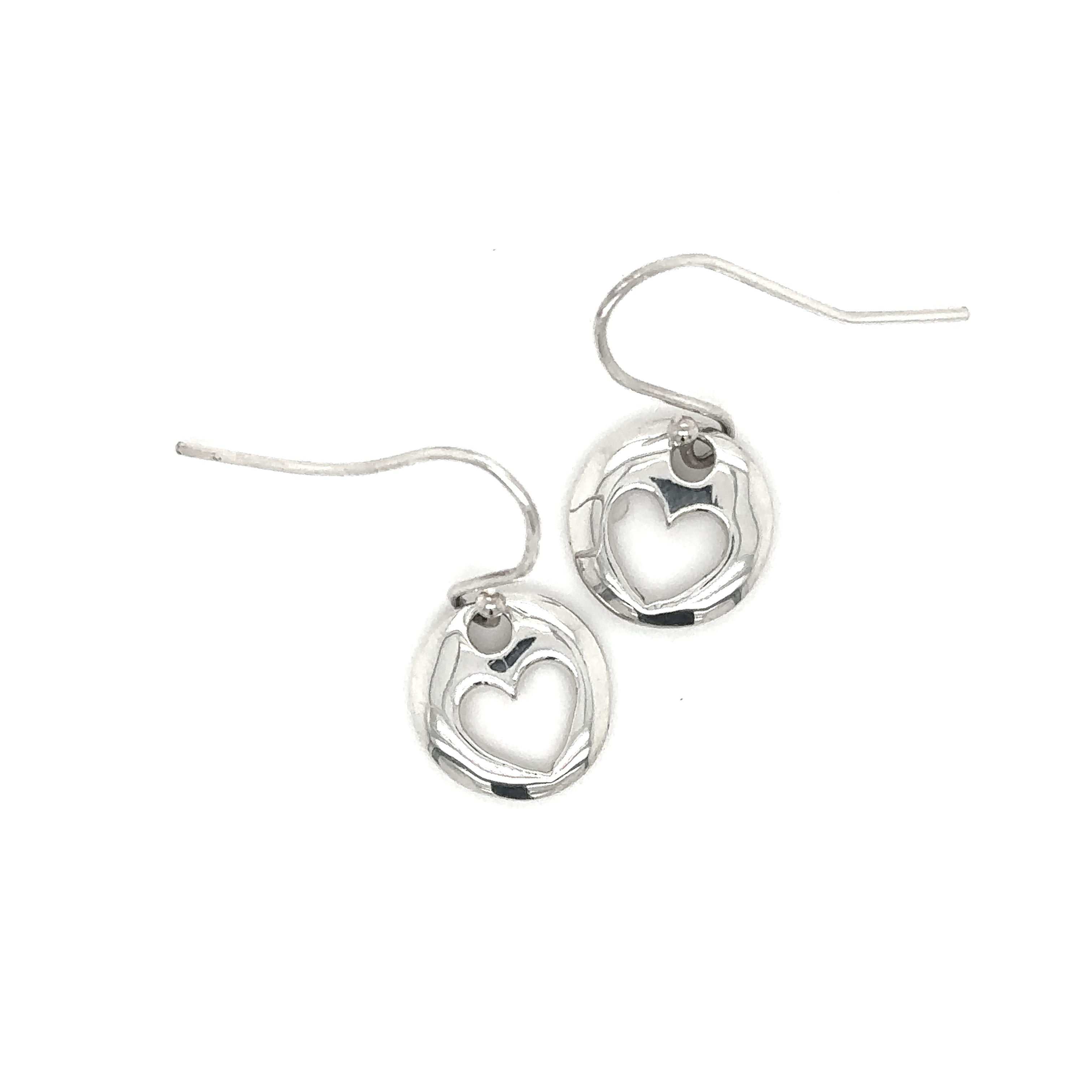 A pair of Super Silver Round Heart Cutout Earrings in .925 silver.