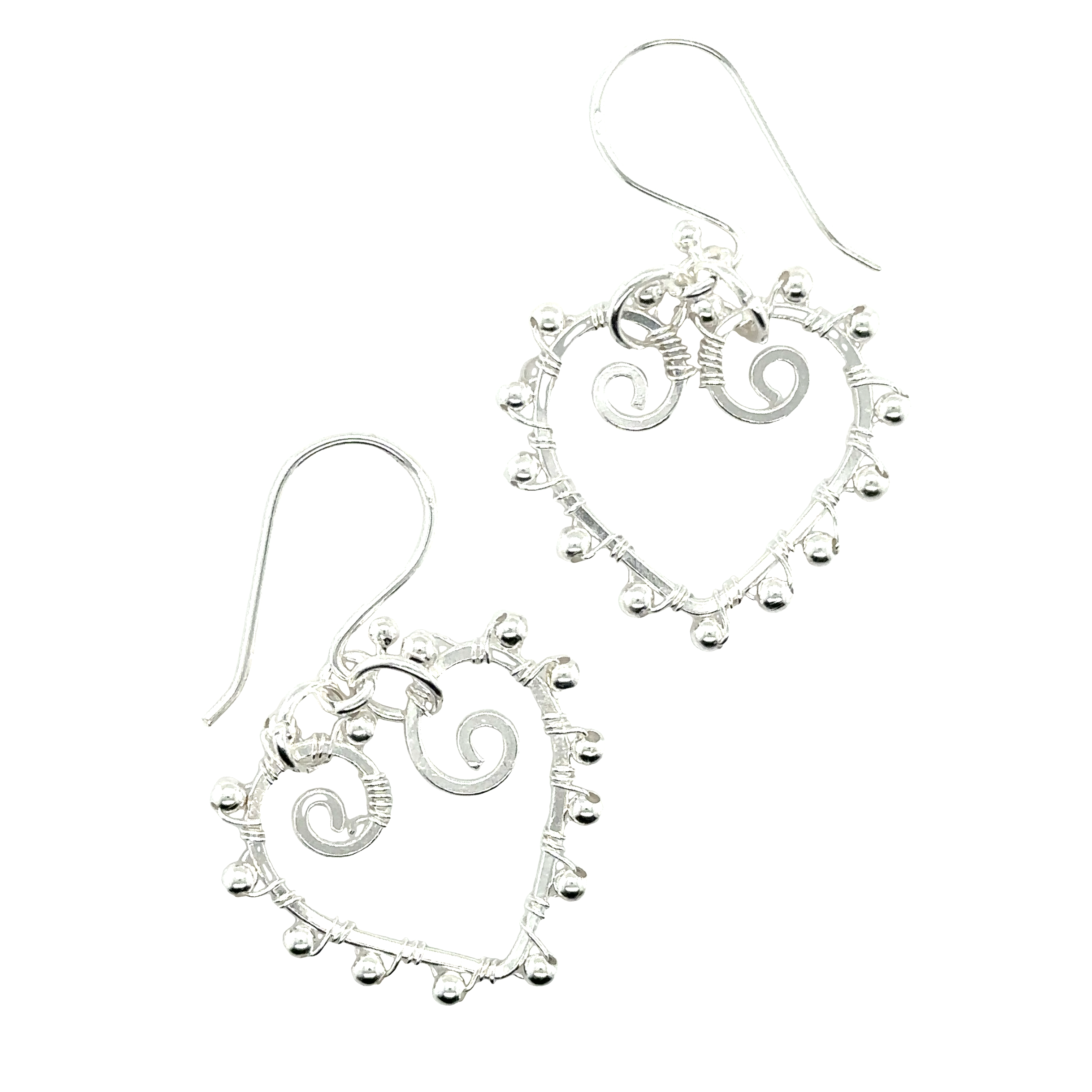 These lightweight Heart Earrings with Silver Beads from Super Silver are perfect for everyday wear. They feature a stunning silver design and are displayed on a clean white background.