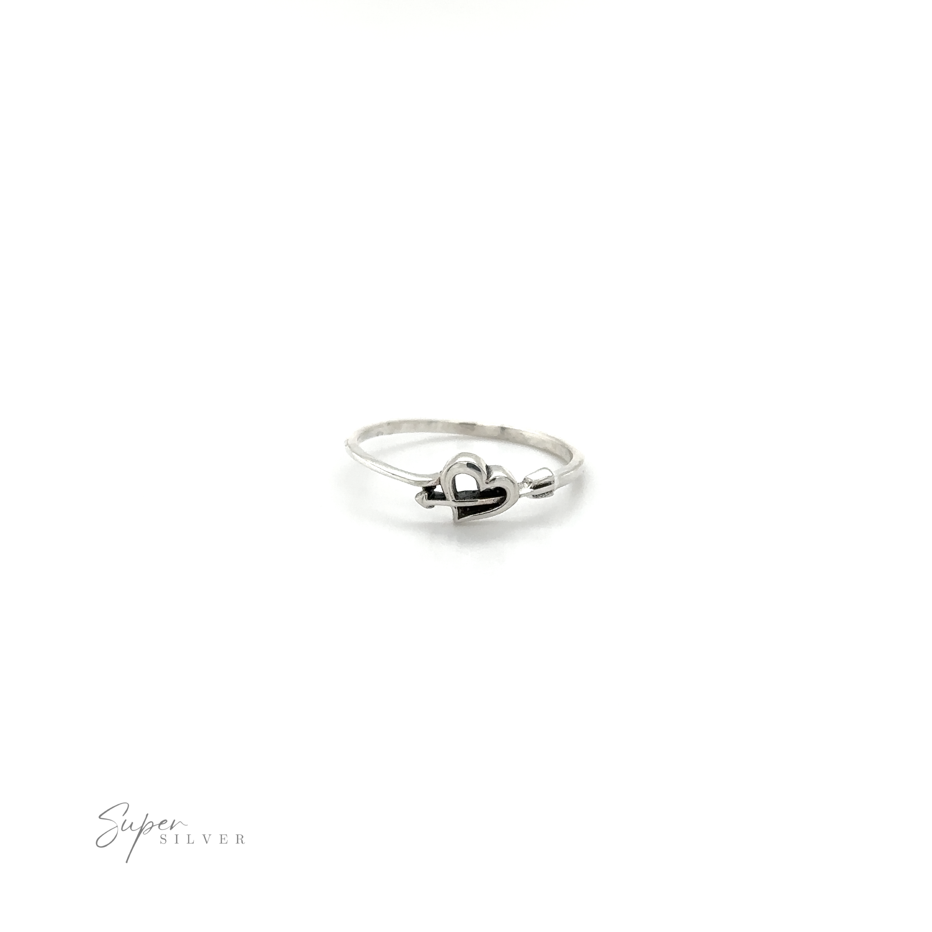 A silver Cupid's Arrow Heart ring symbolizing love and affection.