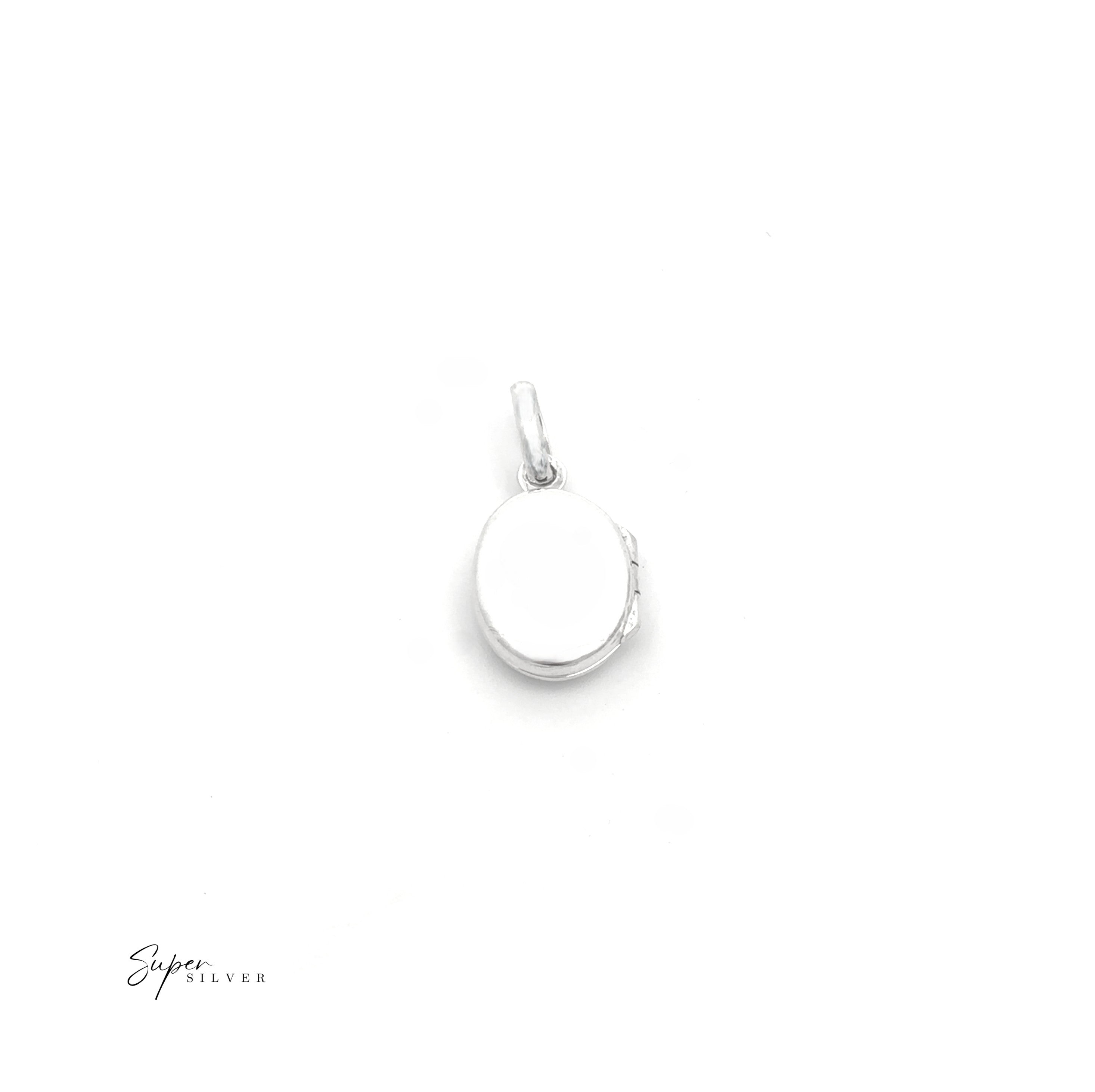 The Simple Mini Lockets are oval sterling silver pendants with a polished, plain surface, ideal for keepsakes. Shown on a white background with the "Super Silver" logo in the lower left corner.
