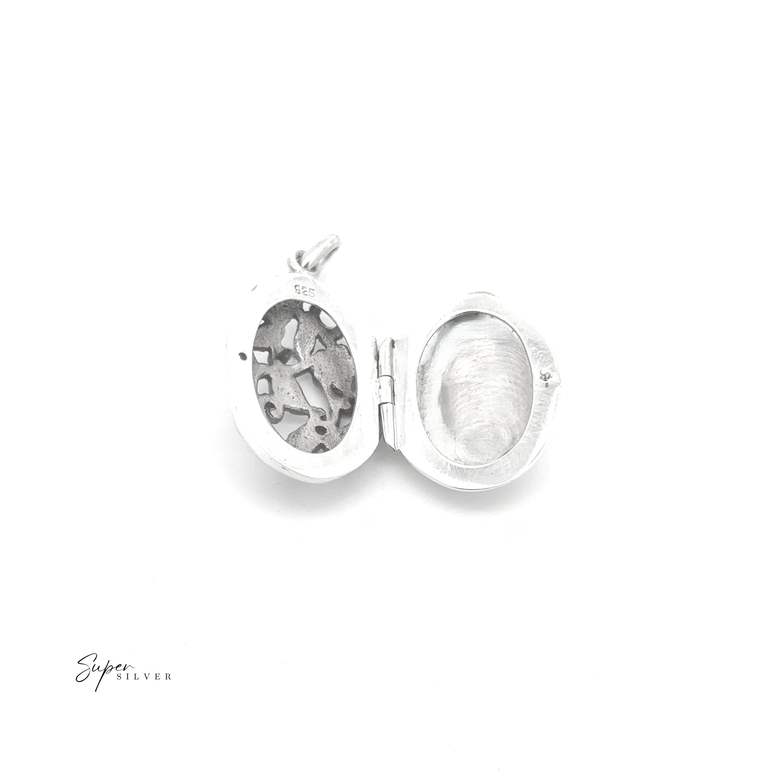 The Floral Open Lockets feature a vintage design with a star and moon motif on the left and an empty photo slot on the right, shown open against a white background.