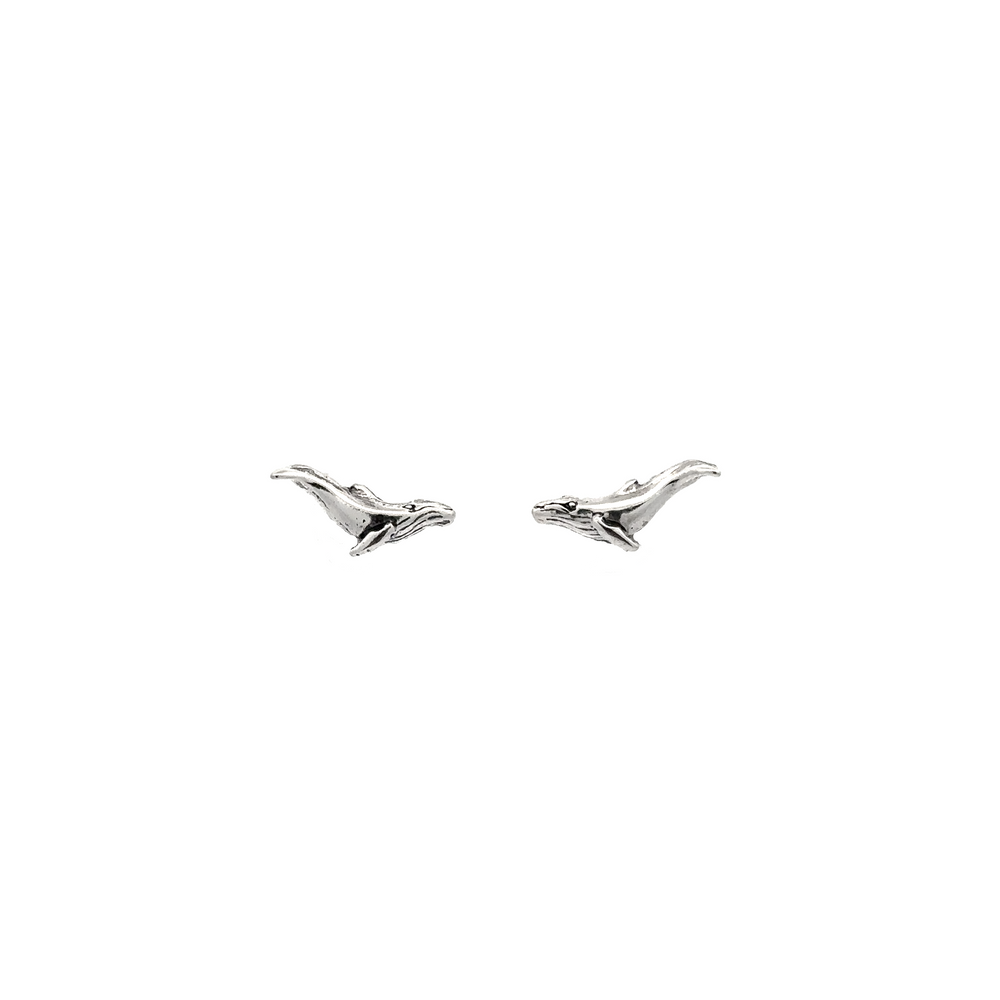 
                  
                    A pair of .925 Sterling Silver Whale Studs on a white background.
                  
                