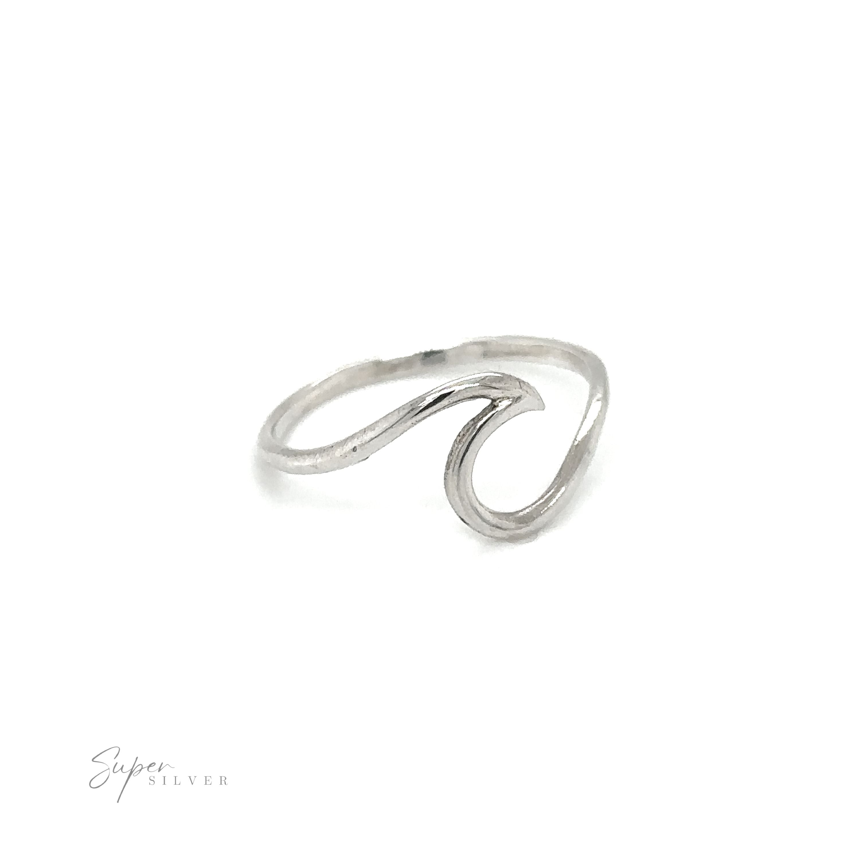 A minimalist Smooth Crashing Wire Wave Ring with an ocean wave design.