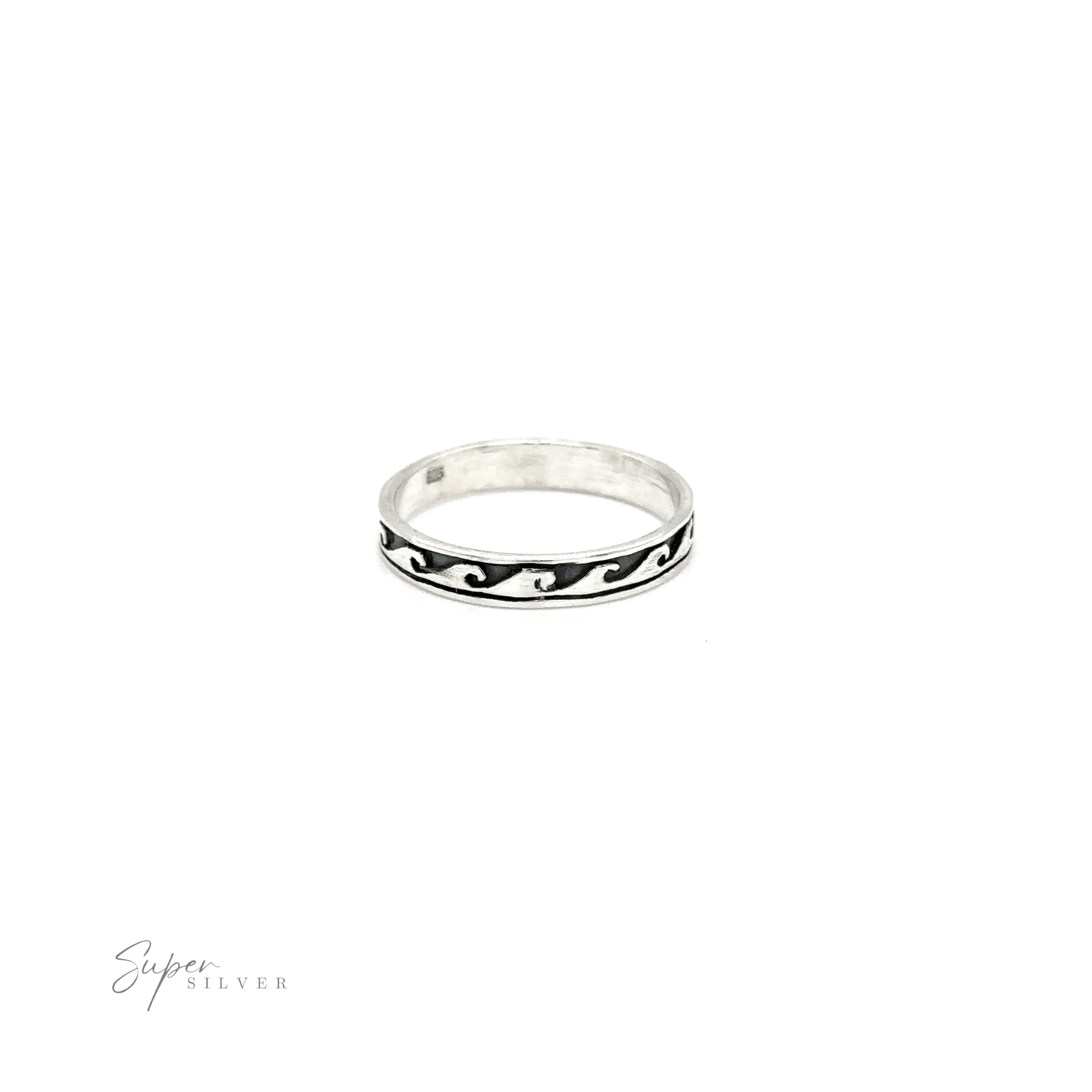 A silver 3mm Wave Band with wave designs.