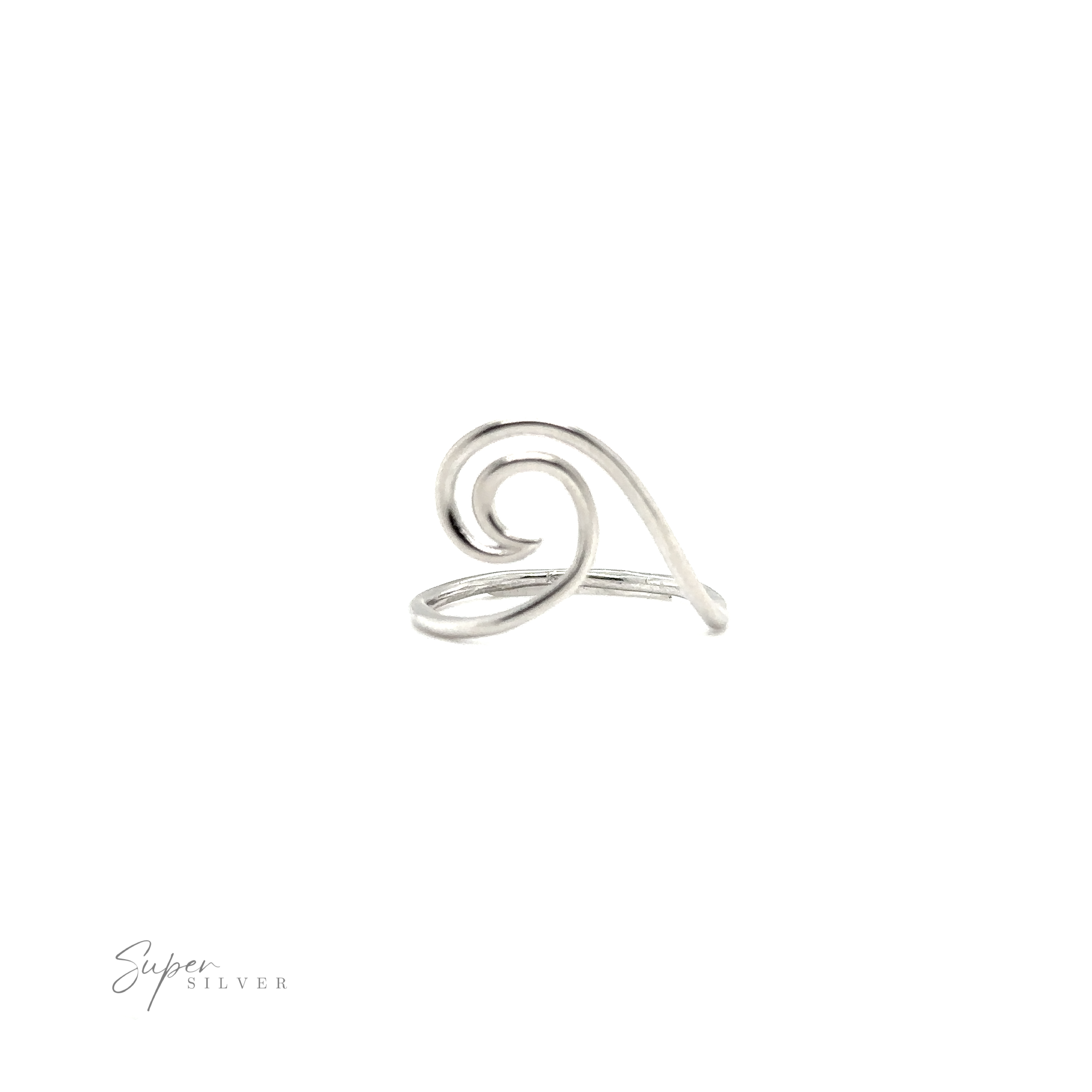 A modern silver Open Wave ring on a white background.