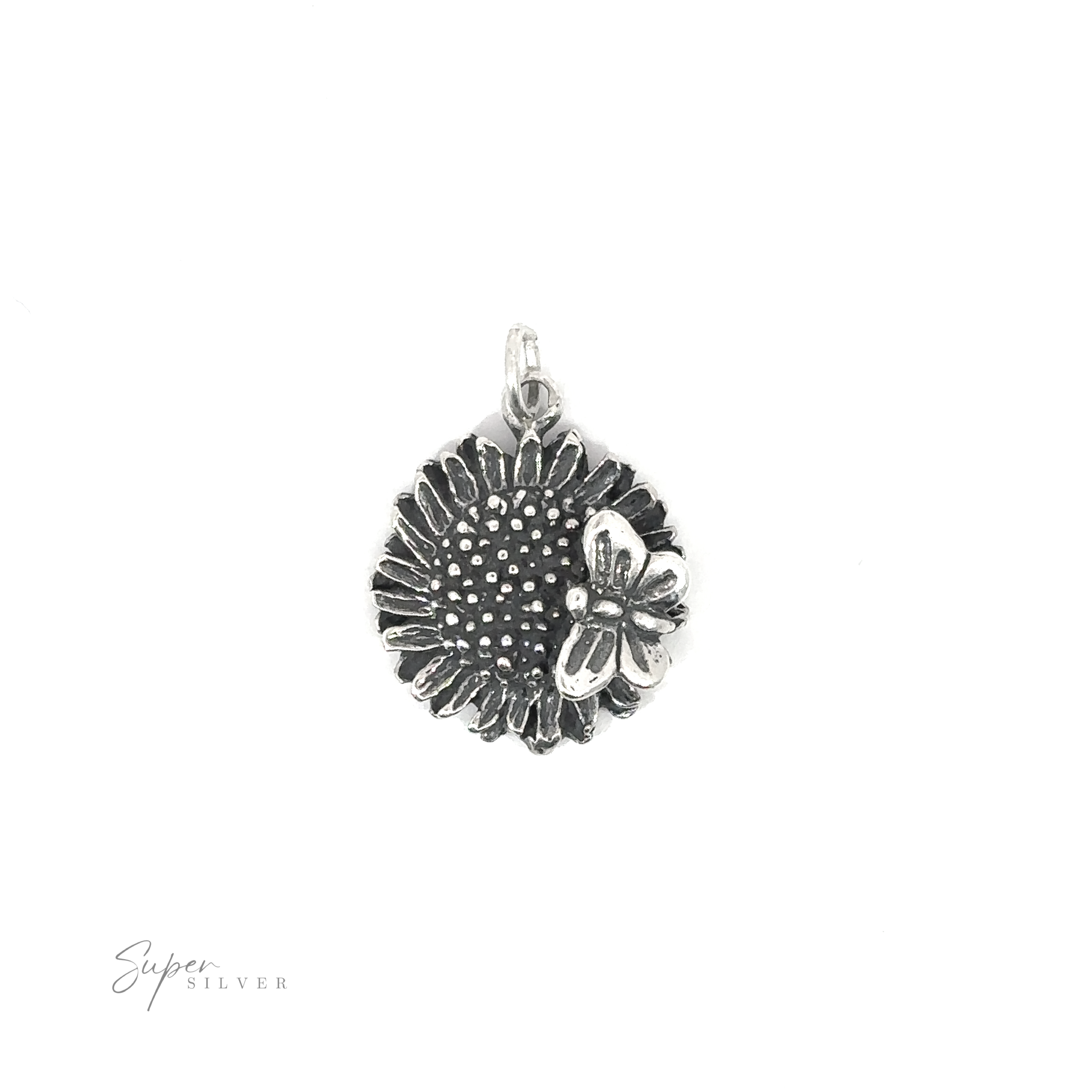 Silver pendant with a Sunflower Charm with Butterfly design.