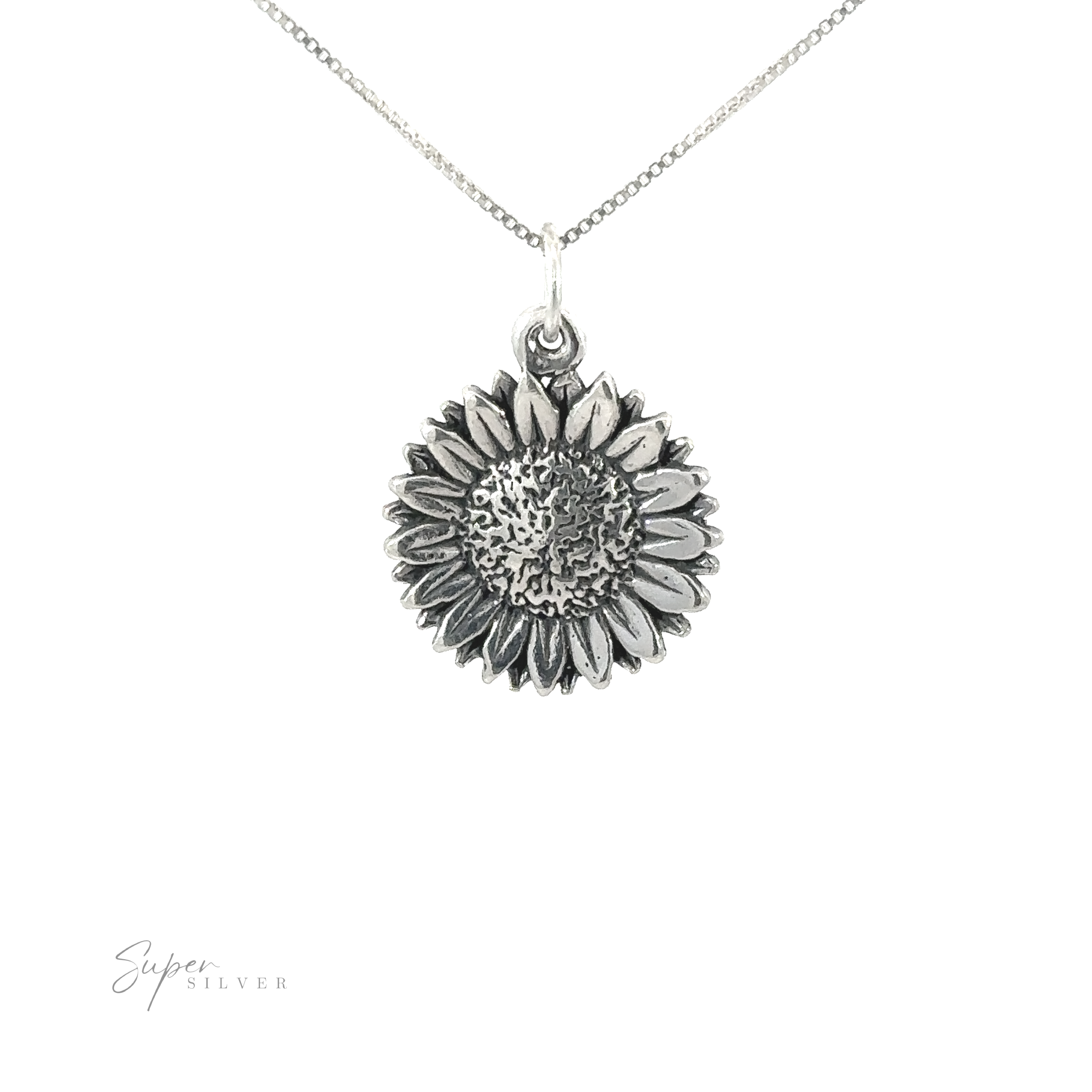 A Daisy Flower Charm pendant on a chain.