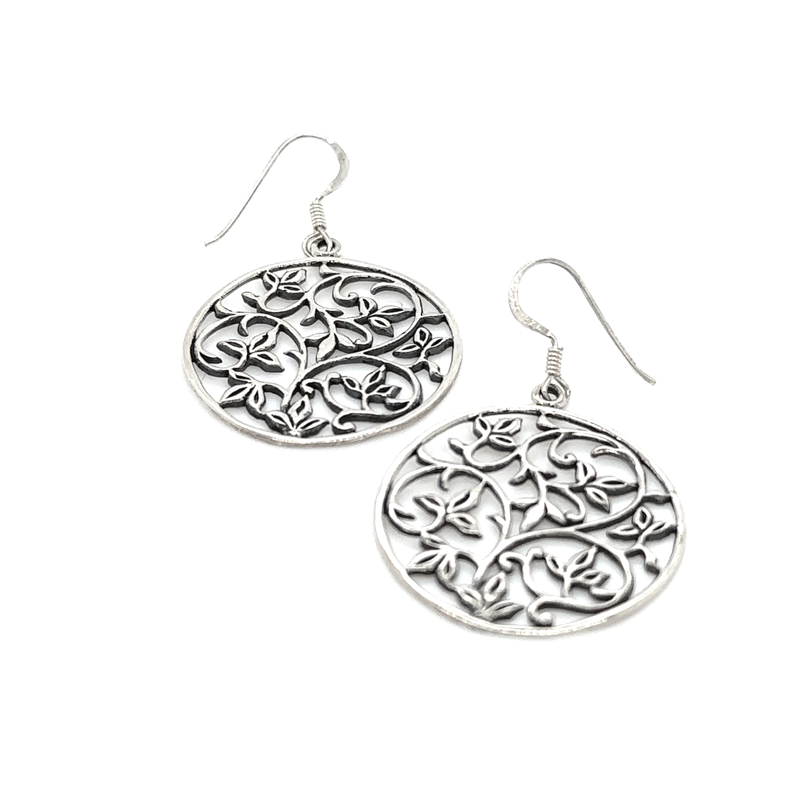 A pair of Super Silver Open Vine Pattern Earrings.