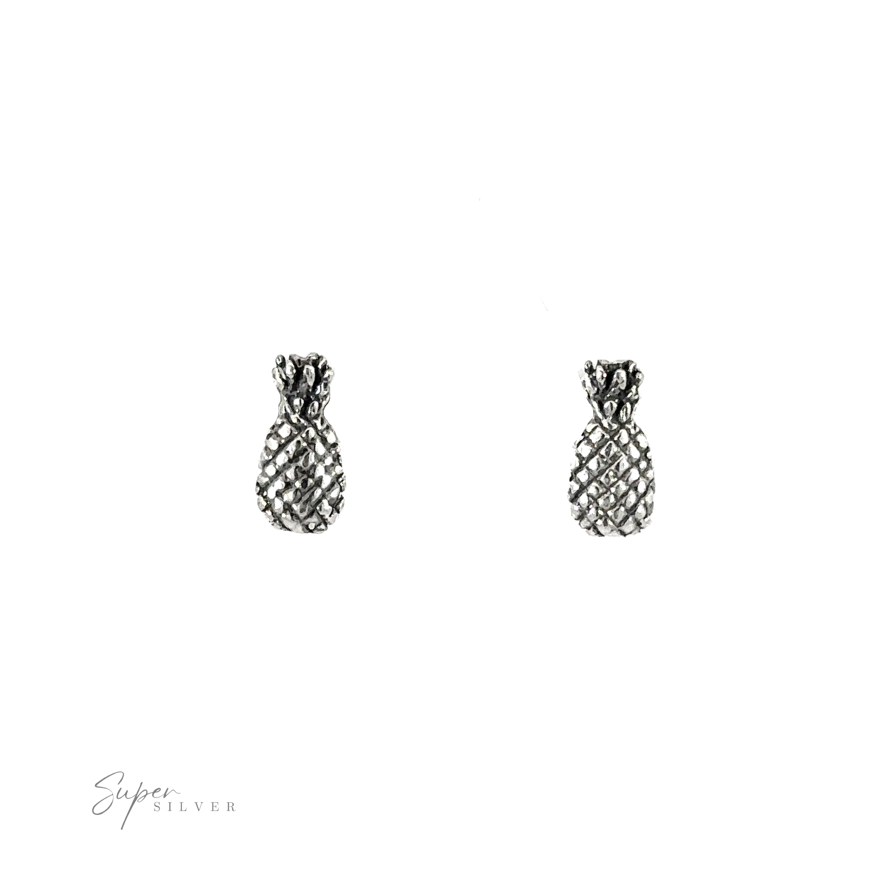 These cute Pineapple Studs are the perfect addition to your everyday outfits, gleaming in silver on a white background.