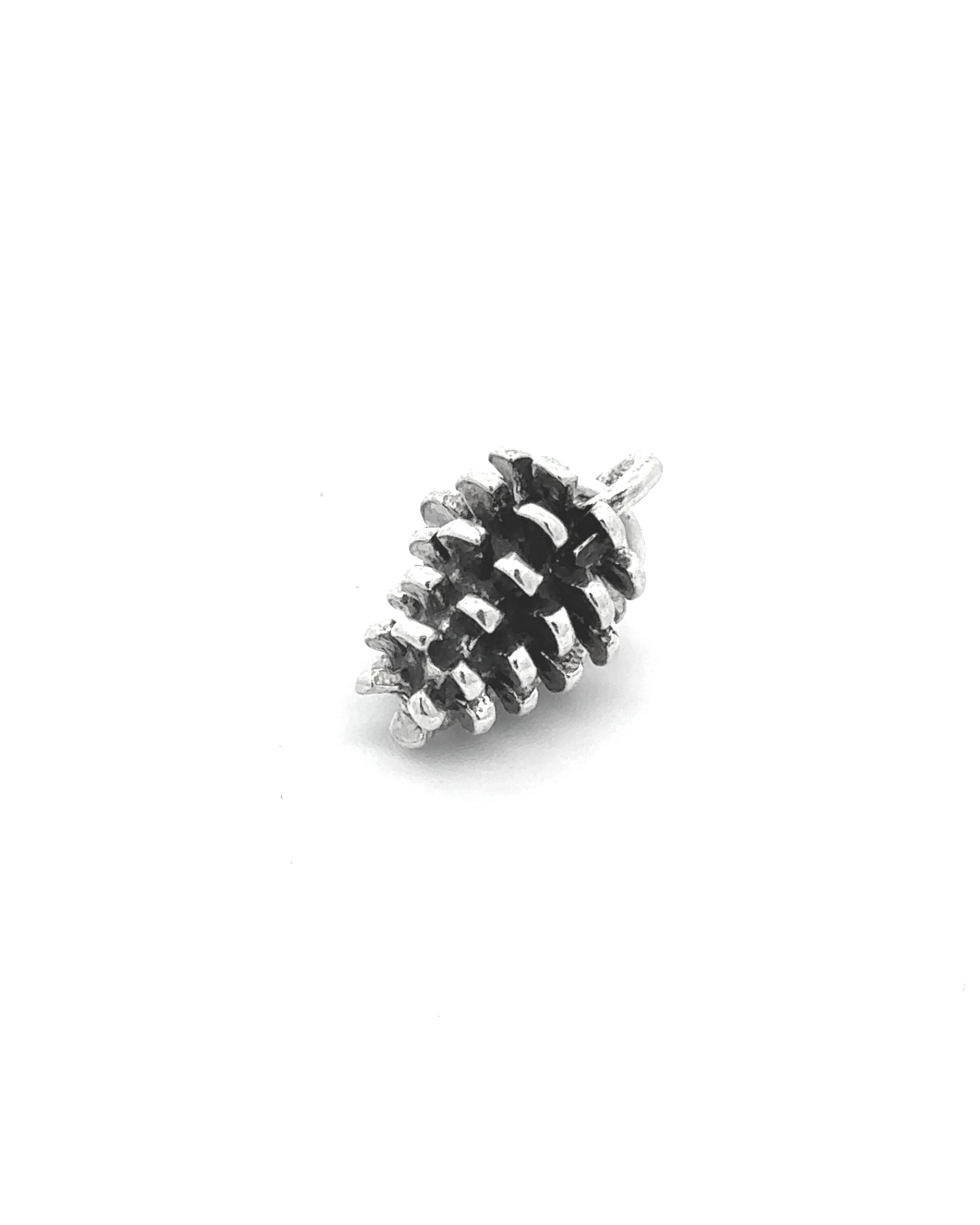 A sterling silver Pinecone Pendant set against a white background, ideal for nature enthusiasts.
