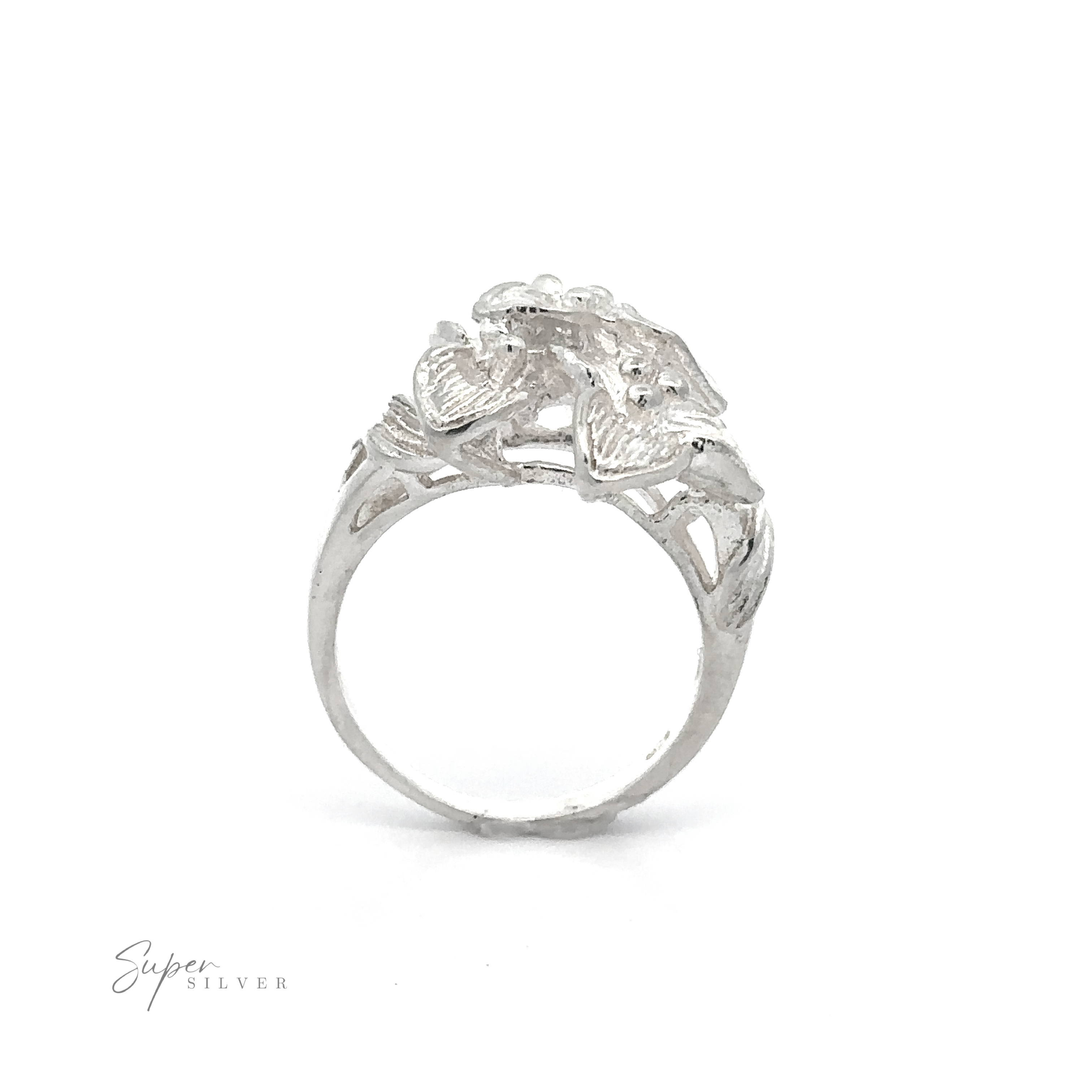 Silver Ring with Three Flowers featuring a crab design.