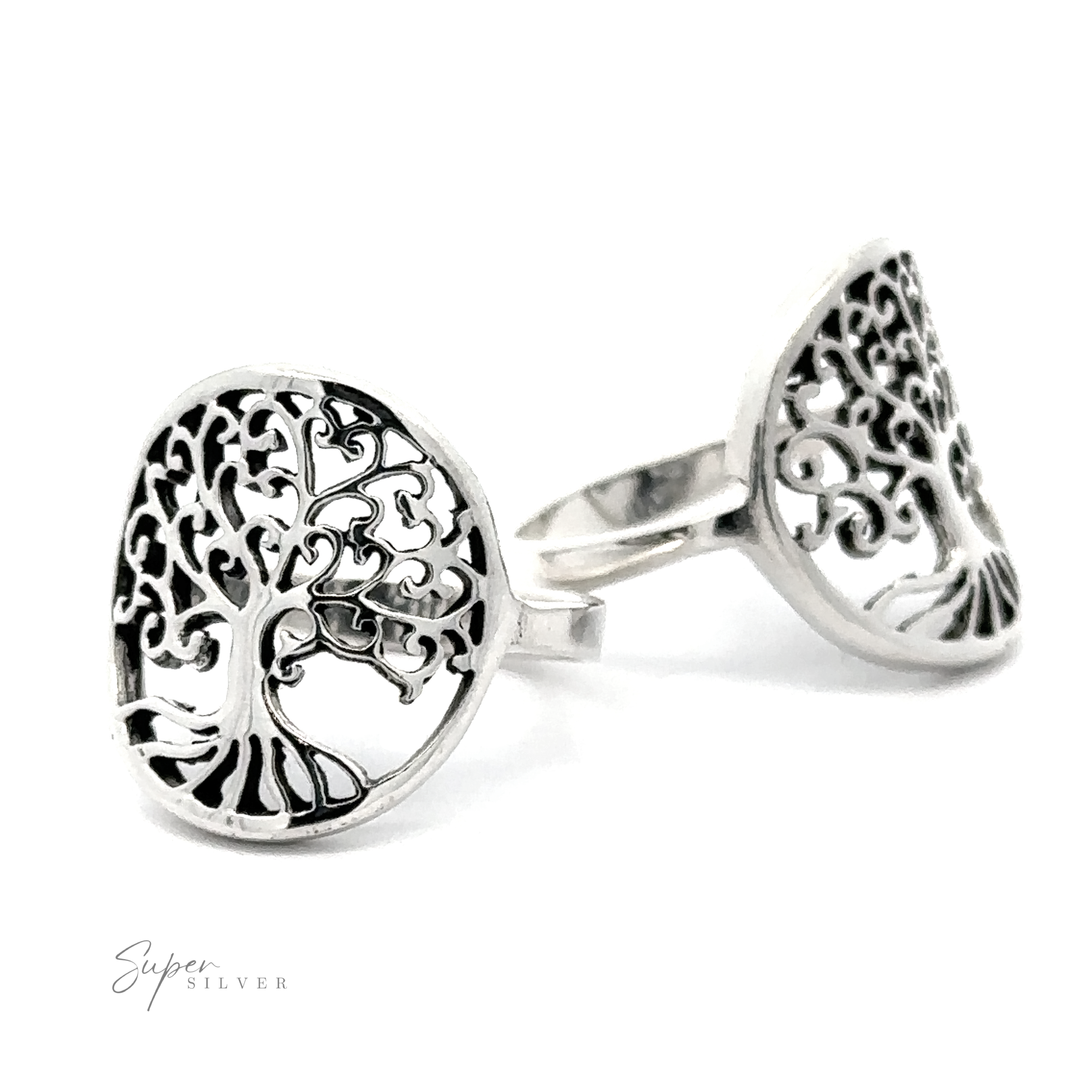 Swirling Tree of Life Ring displayed against a white background.