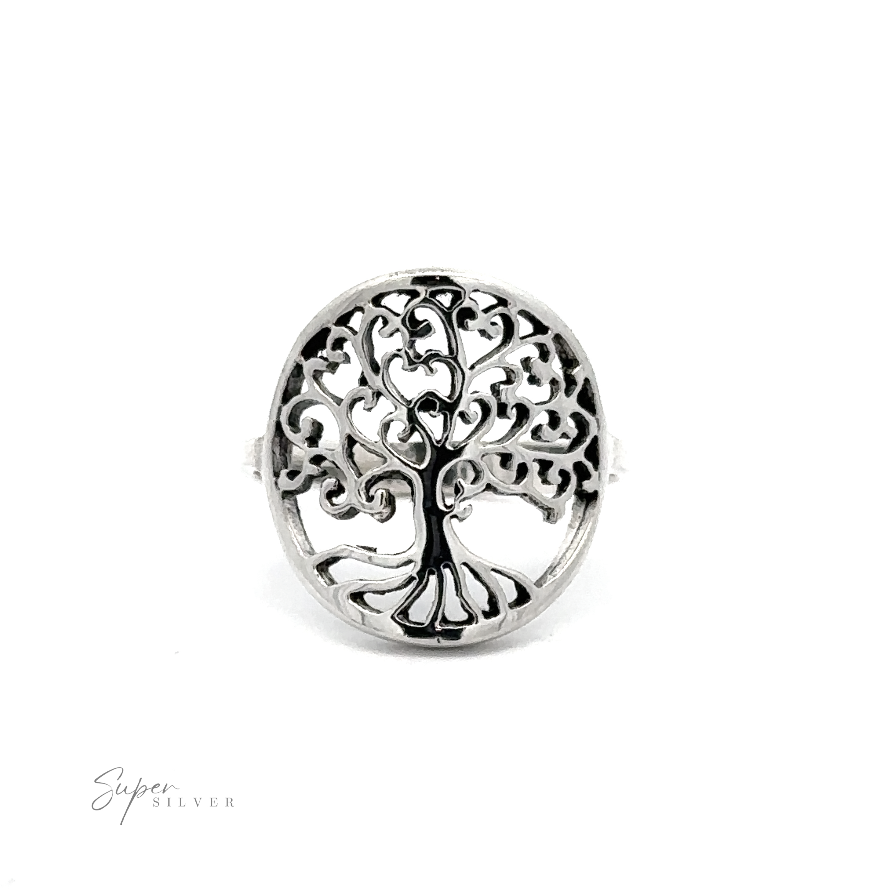 Swirling Tree of Life Ring with sterling silver design.
