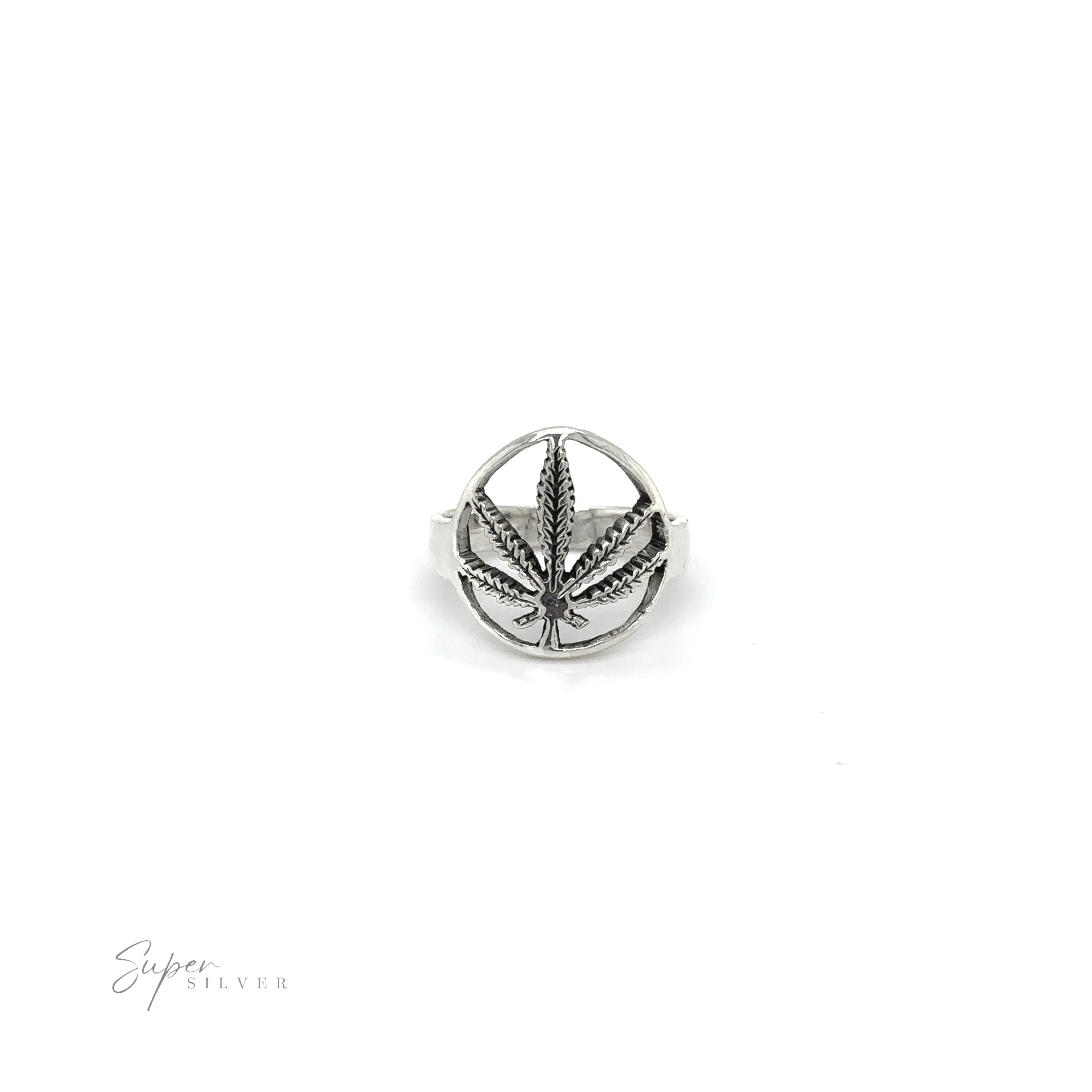 Embrace the flower power era with this stylish Outlined Mary Jane Leaf Ring. Infused with stoner vibes, this silver ring showcases a prominent marijuana leaf design. Perfect for those seeking a symbol of cannabis.