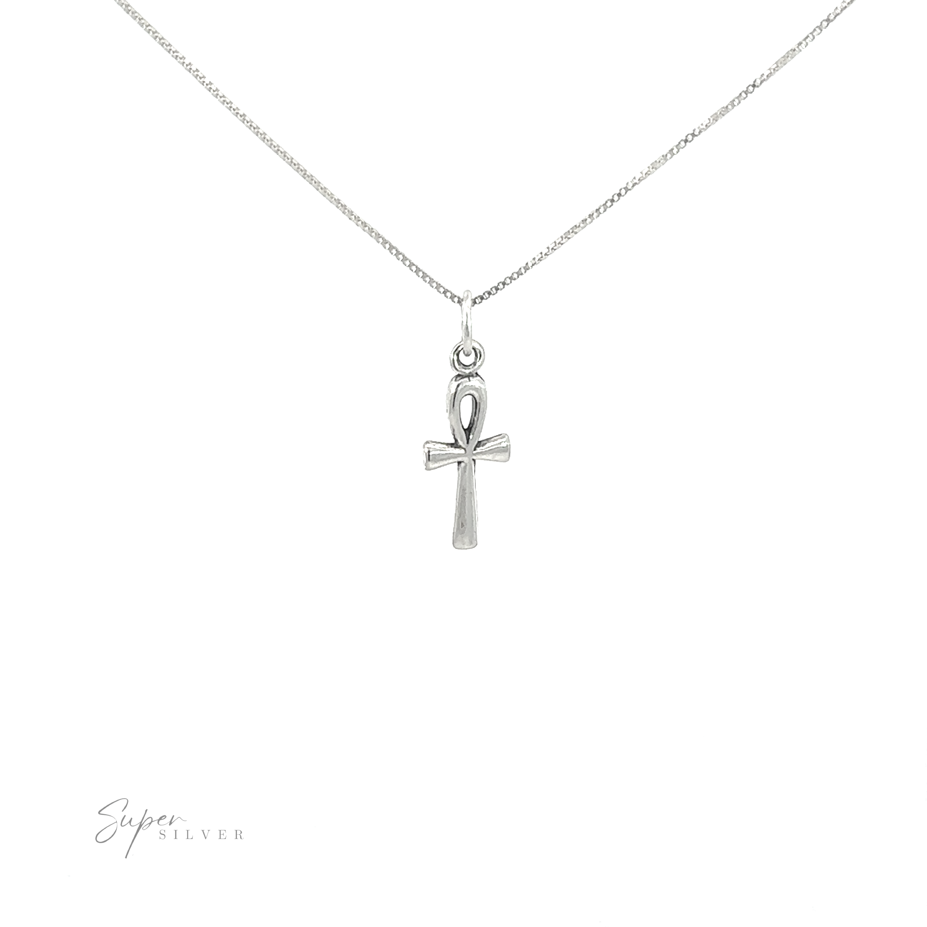 An Egyptian symbol of eternal life, the Ankh Charms adorns a sleek silver chain.