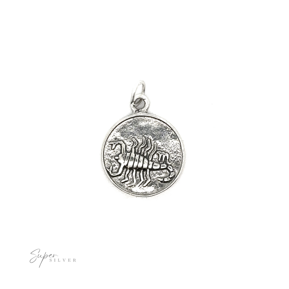 
                  
                    A sterling silver pendant with a Zodiac Sign Medallion Charms design on a white background.
                  
                
