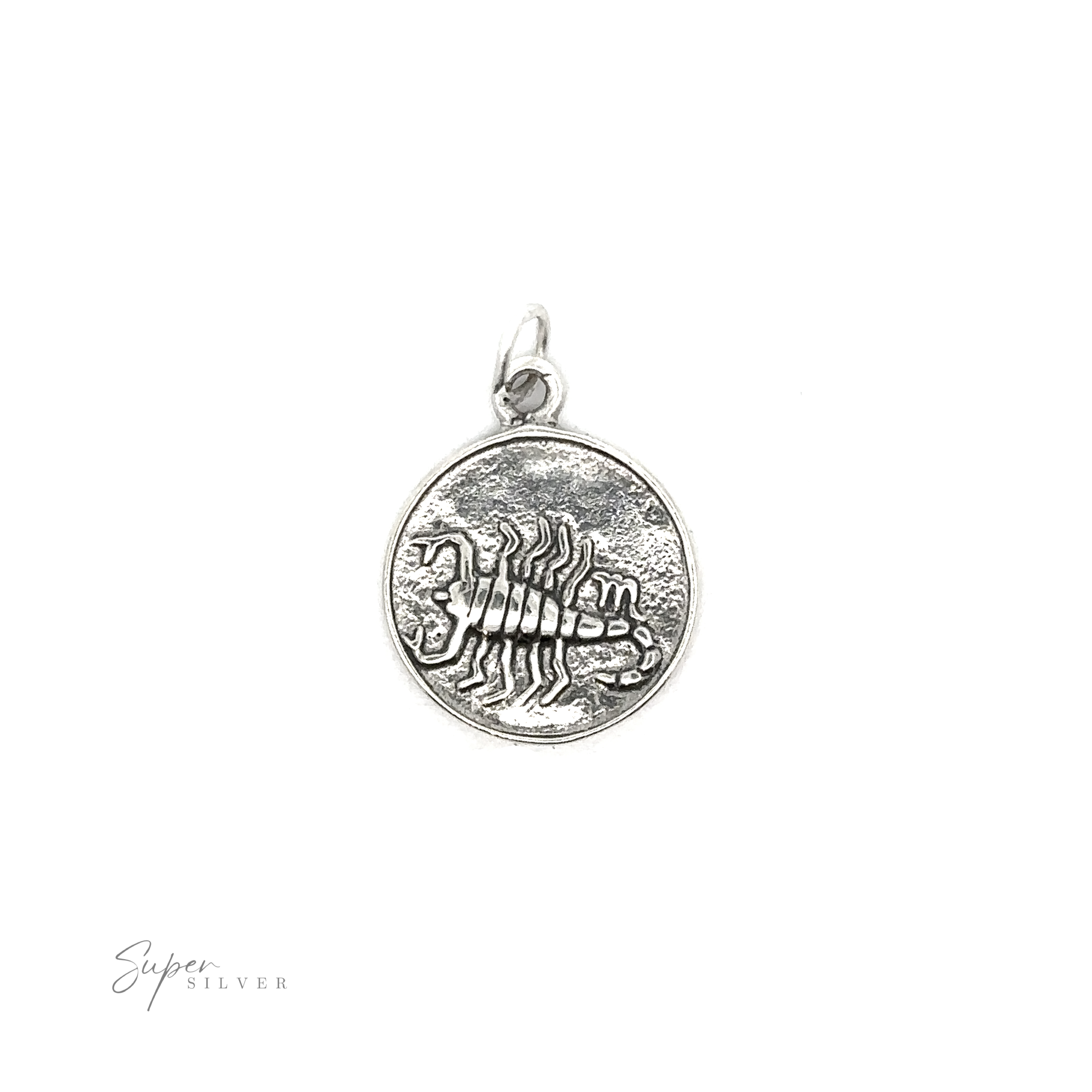 A sterling silver pendant with a Zodiac Sign Medallion Charms design on a white background.