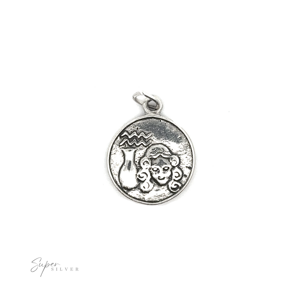 
                  
                    Sterling silver pendant with an embossed design of Zodiac Sign Medallion Charms on a white background.
                  
                