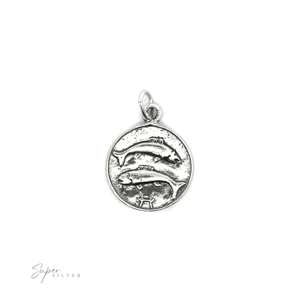 
                  
                    Sterling silver Zodiac Sign Medallion Charms dolphin-themed pendant on a white background.
                  
                
