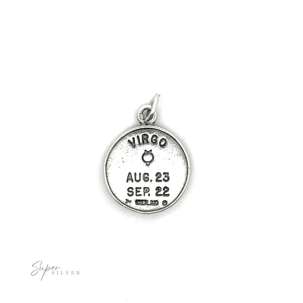 
                  
                    Sterling silver Zodiac Sign Medallion Charms with Virgo date range and symbol.
                  
                