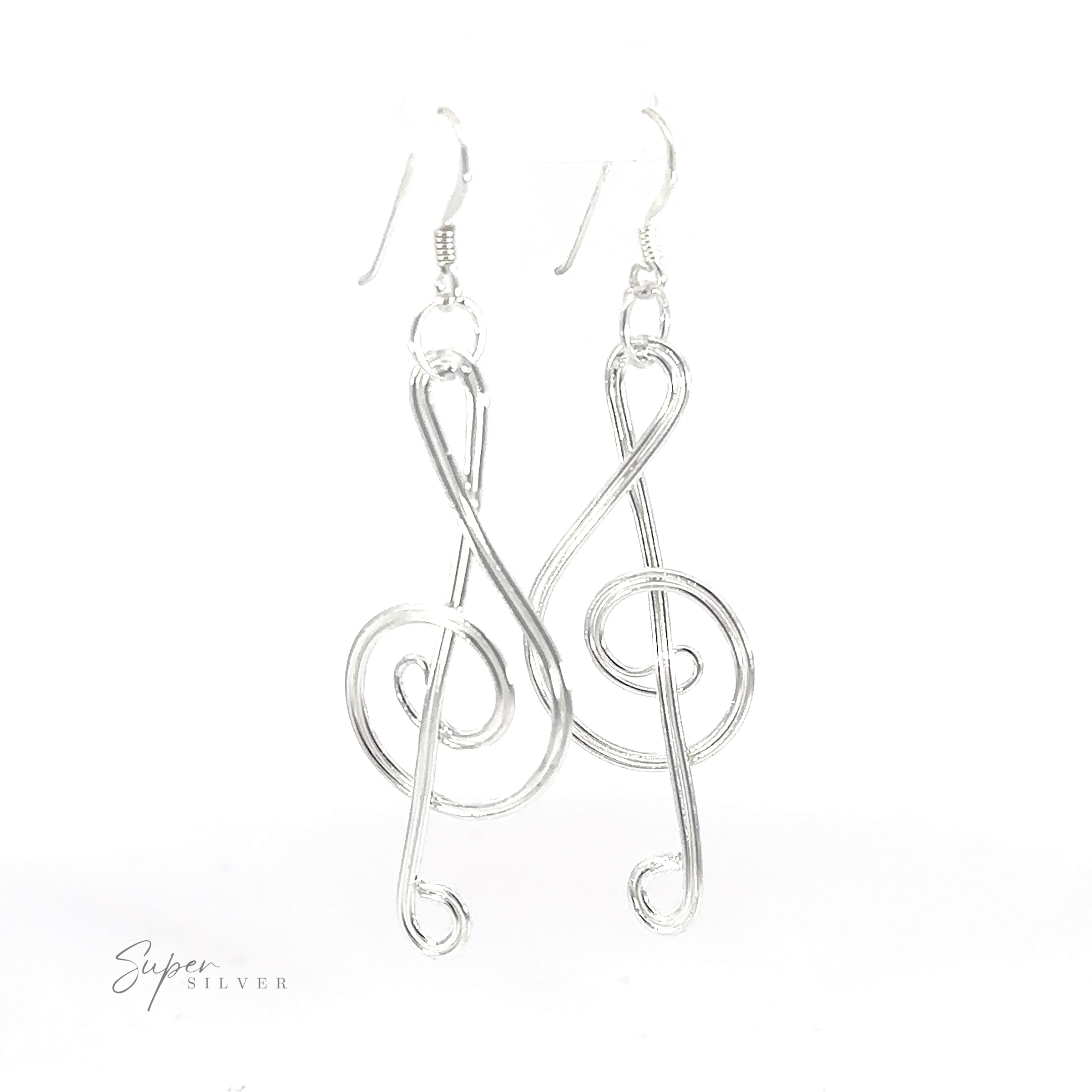 Wire treble clef earrings, perfect for music lovers.