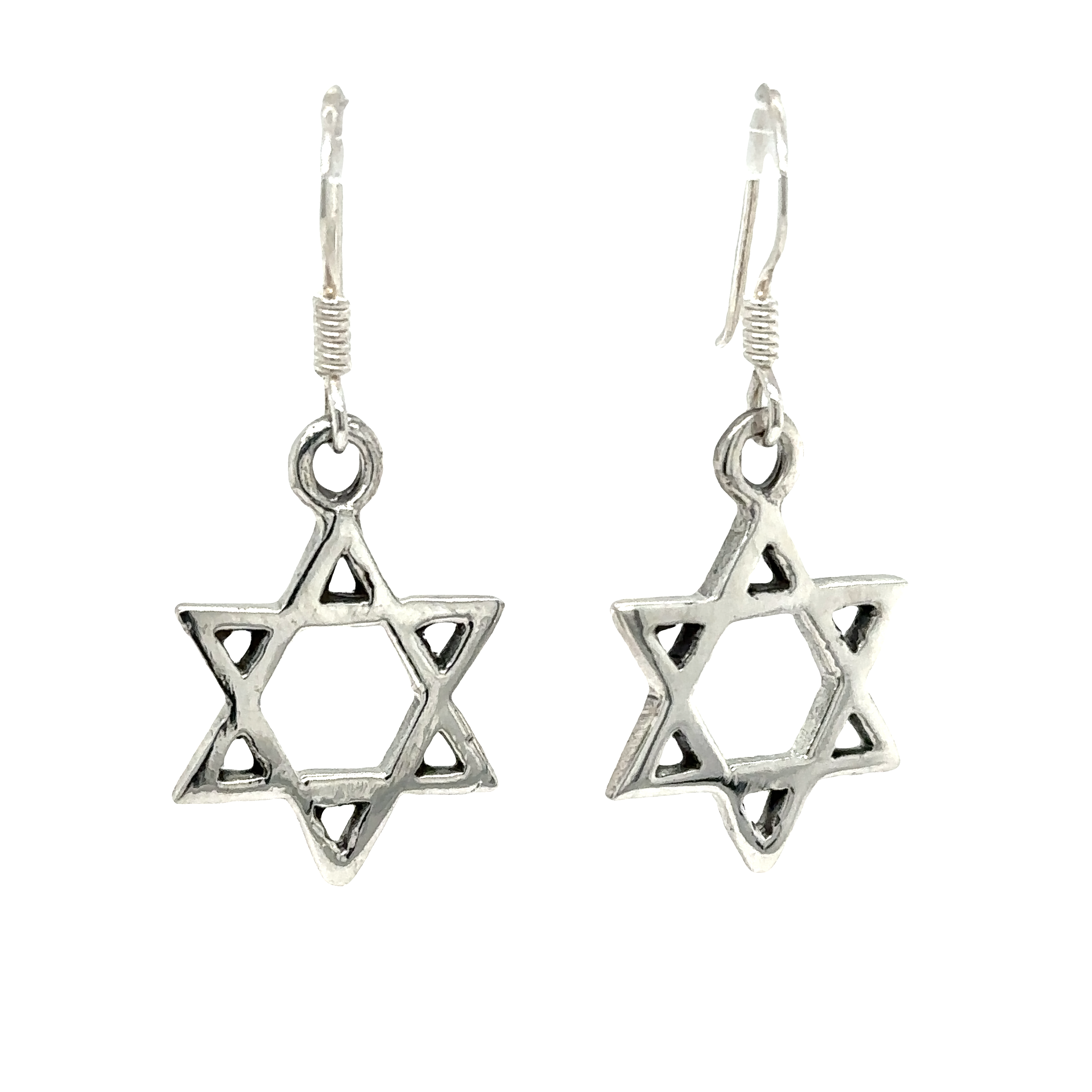Super Silver Star of David earrings with hook.