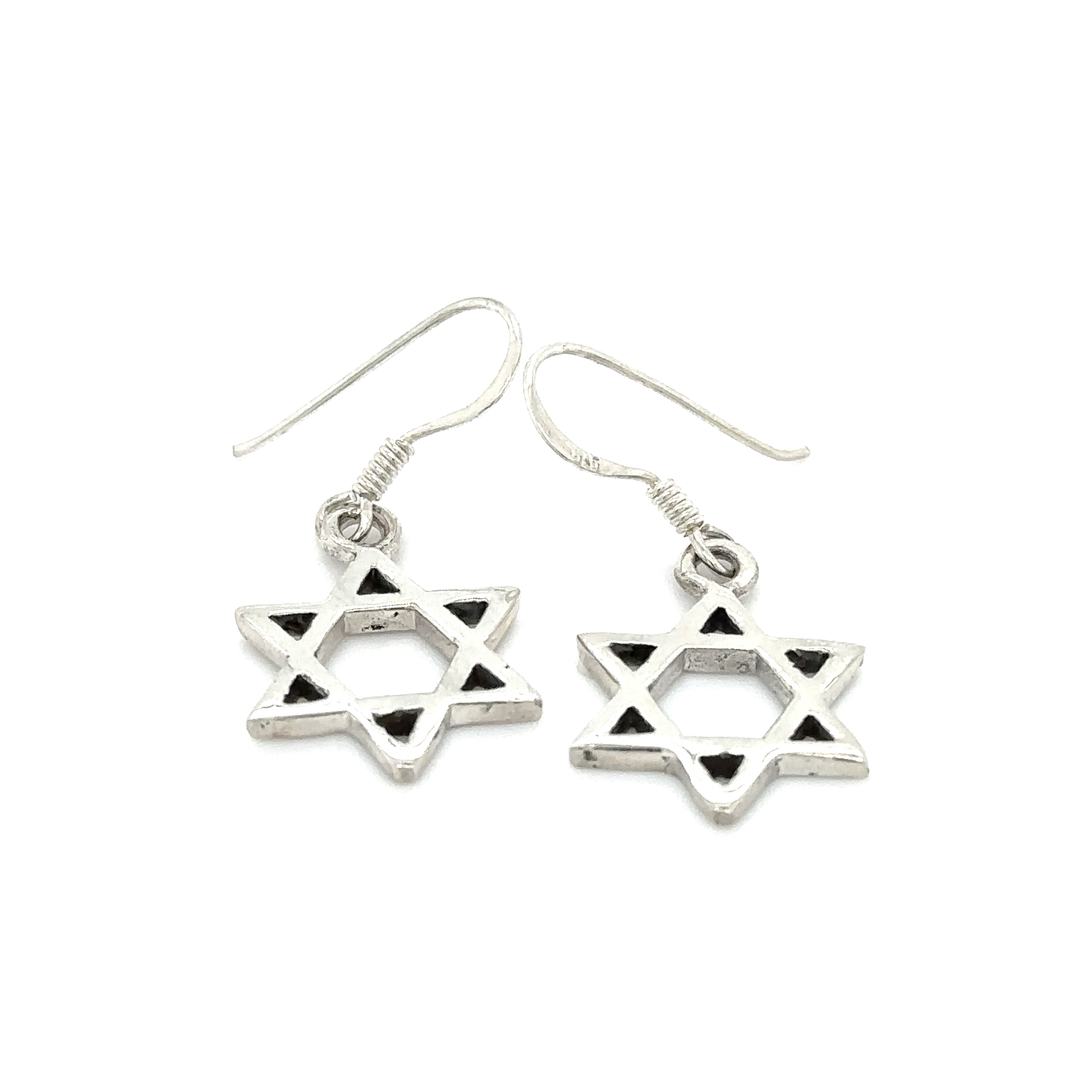 Elegant Super Silver Star of David earrings with hook design.