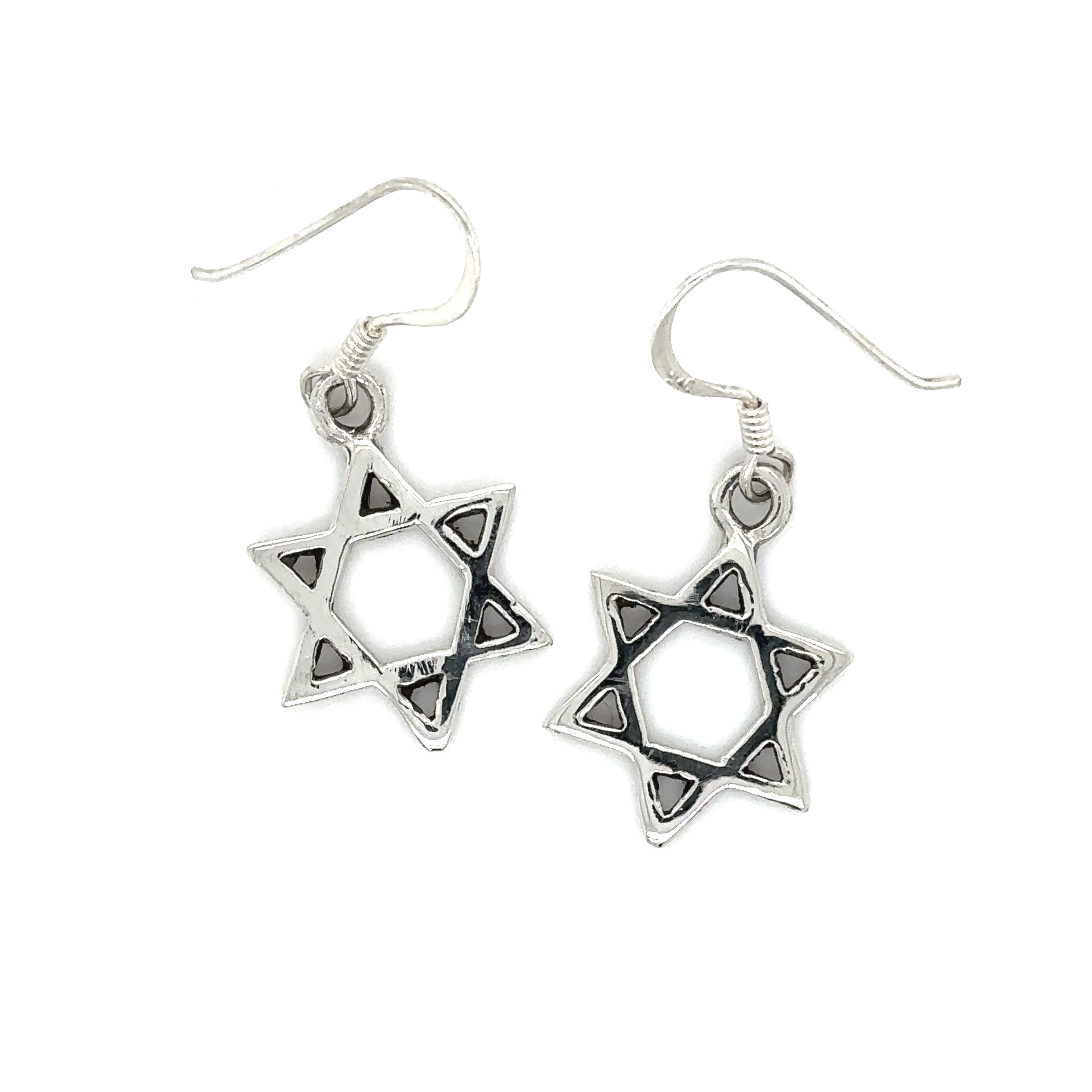 A pair of Super Silver Star of David earrings with hook.