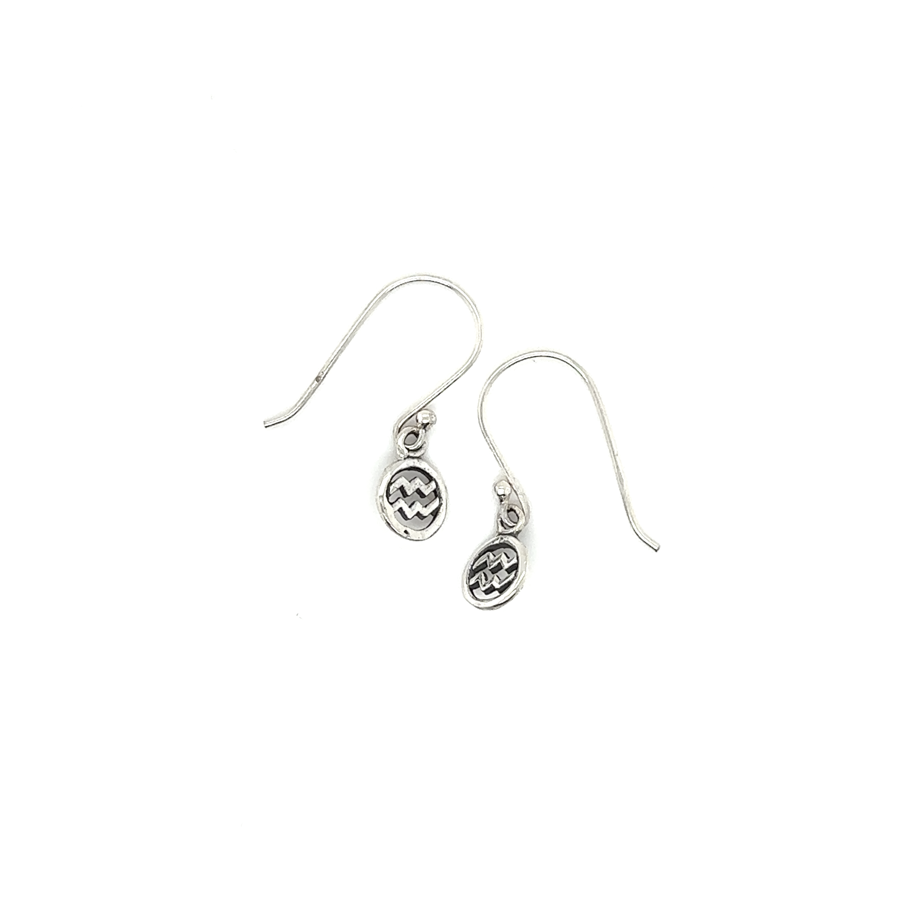 A pair of Aquarius Zodiac Earrings made from sterling silver by Super Silver.