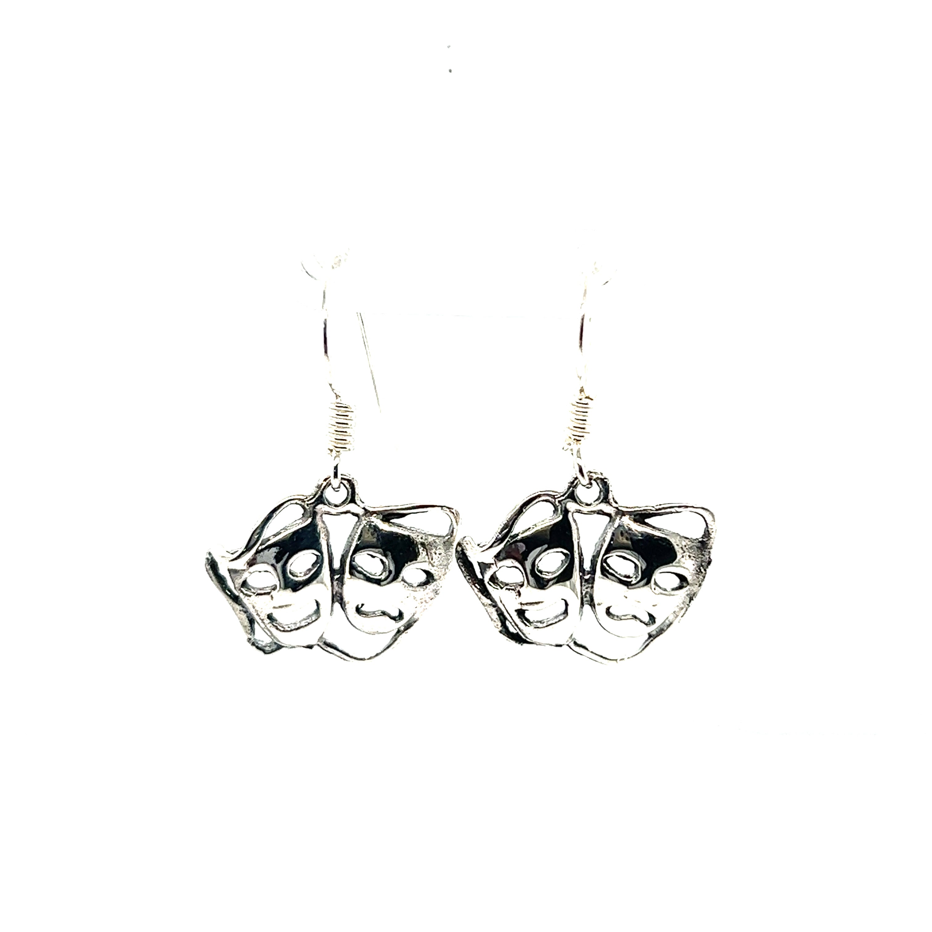 A pair of Super Silver Smile Now Cry Later earrings with a minimalist design.