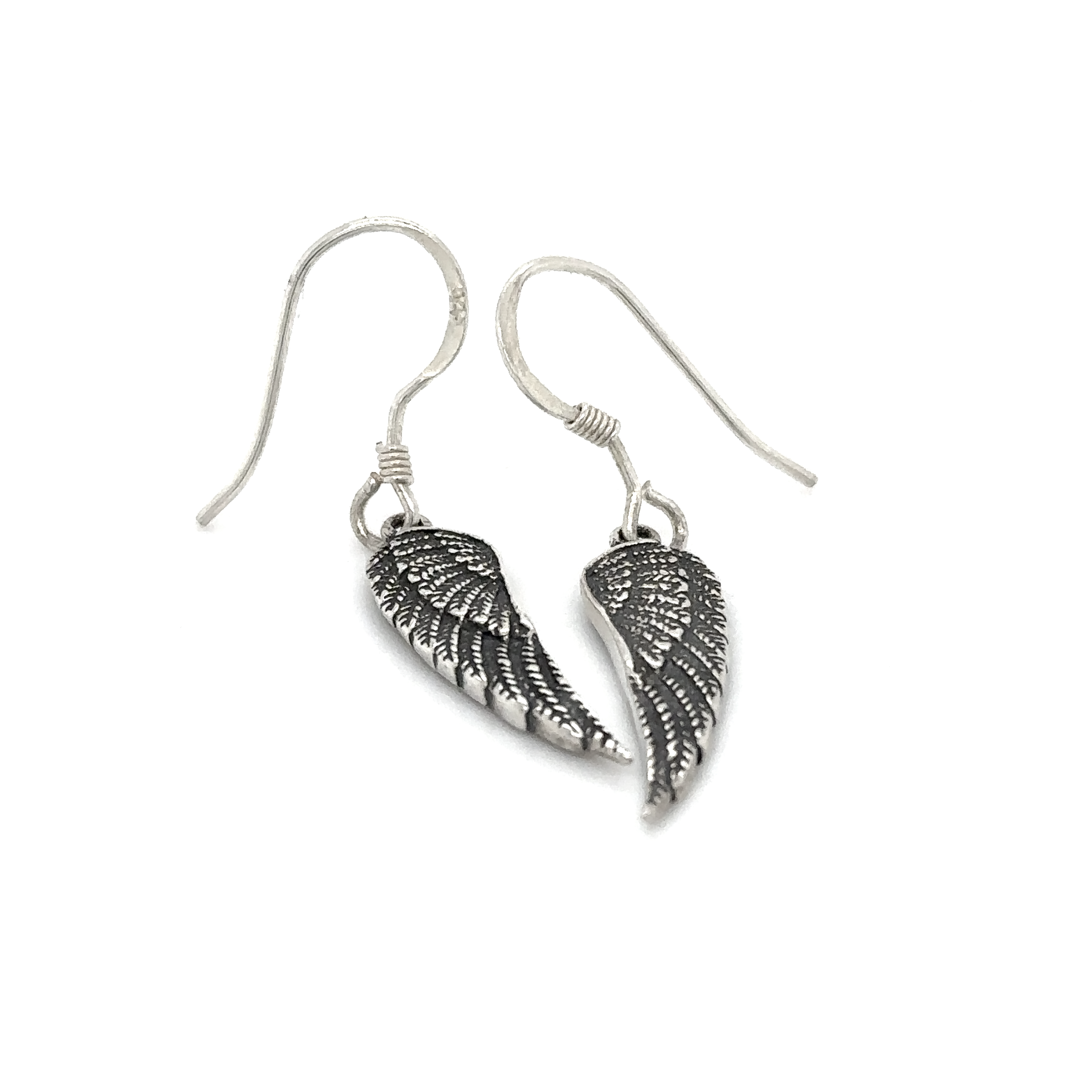 A pair of Super Silver Dainty Wing Earrings made of .925 Sterling Silver, showcased on a white background.
